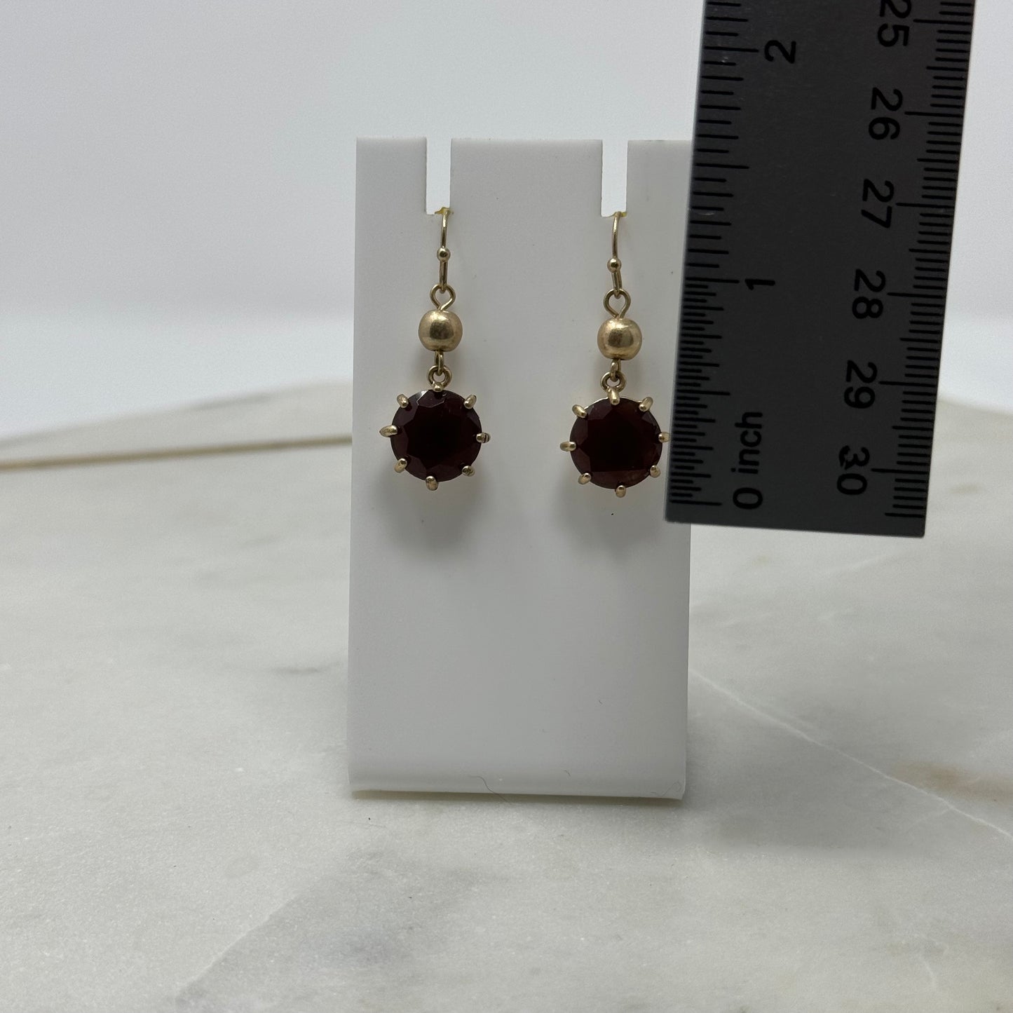 Gold with Raspberry Gem Dangle Hook Earrings