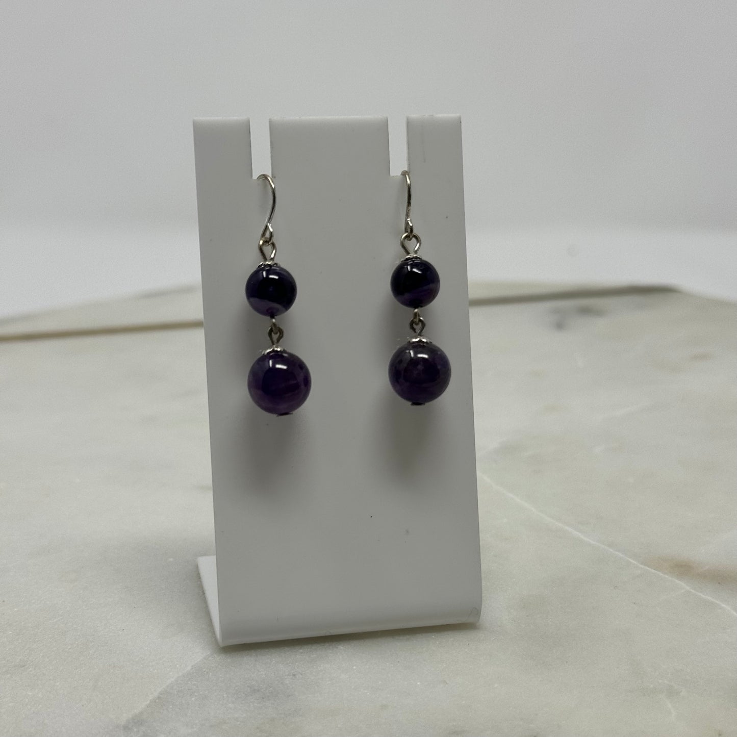 Purple Glass Beaded Dangle Hook Earrings