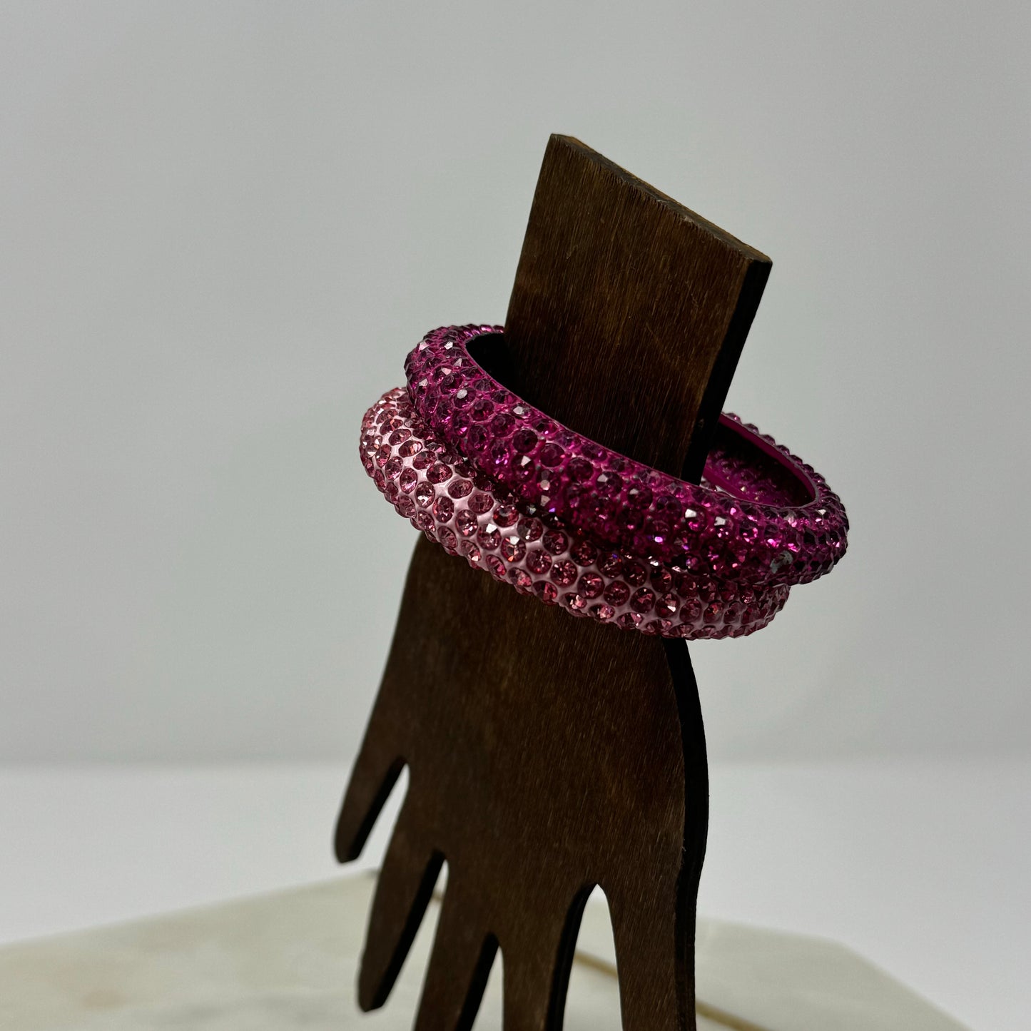 Pink Rhinestone Statement Bracelet Set Bold Sparkling Glam Two-Tone Fashion Jewelry