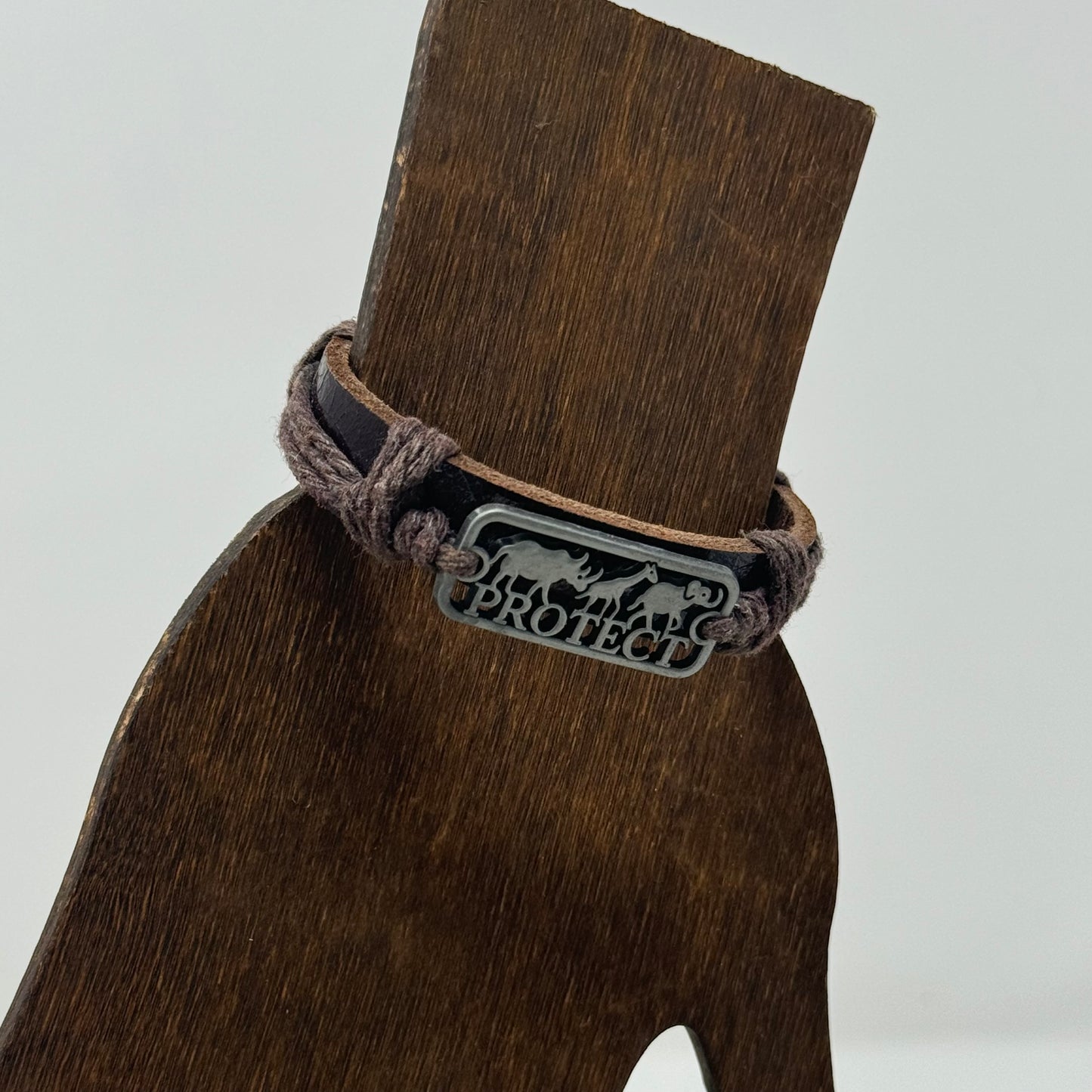 Bracelet Boho Brown Leather Bangle 7 Inch Protect African Safari Charm