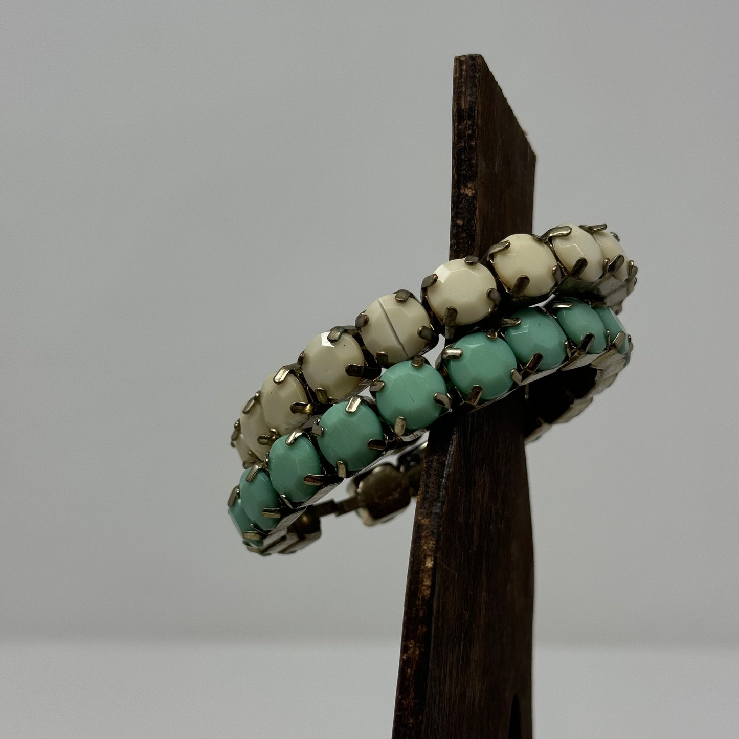 White & Turquoise Bangle Bracelets Faceted Rhinestone Boho Chic Jewelry Set