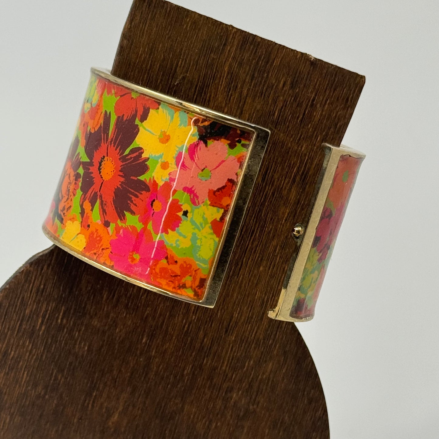 Bold Floral Cuff Bracelet Retro Vibrant Colors Boho Chic Statement Jewelry