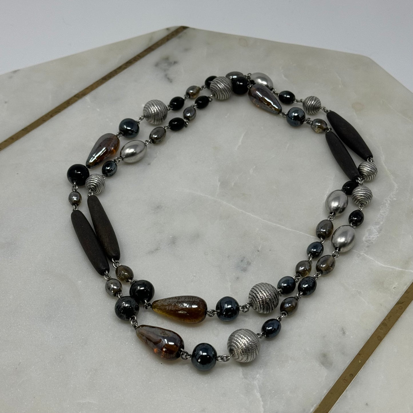 Necklace Boho Southwestern Statement Glass Metal Beads 48 in