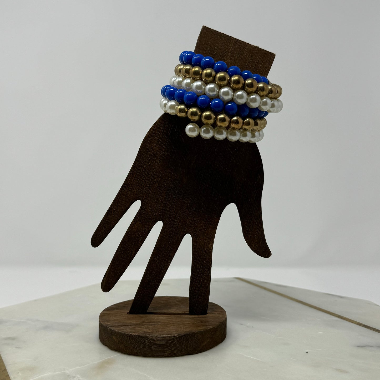 Vintage Royal Blue, Gold & Pearl Wire Wrap Bracelet