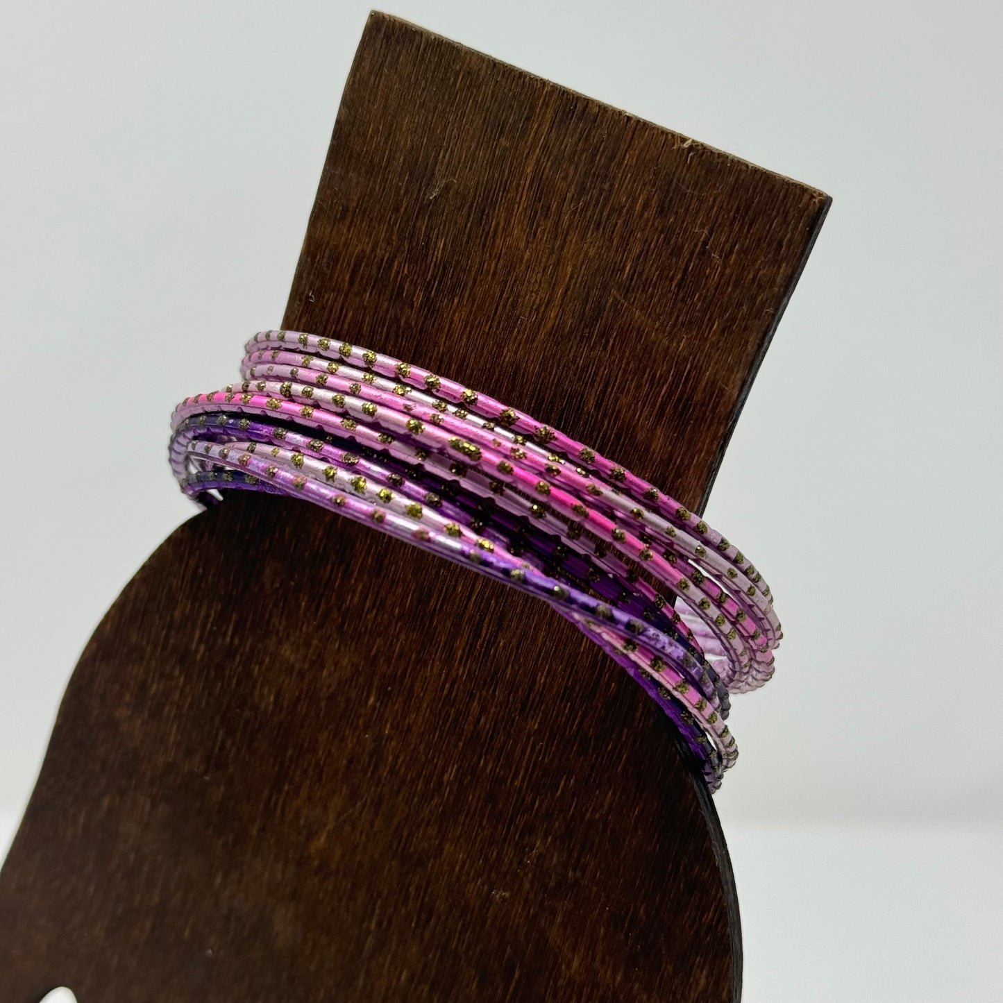 Elegant Purple & Pink Stackable Bangles 12 Trendy Glitter Fashion Jewelry Bracelet Set