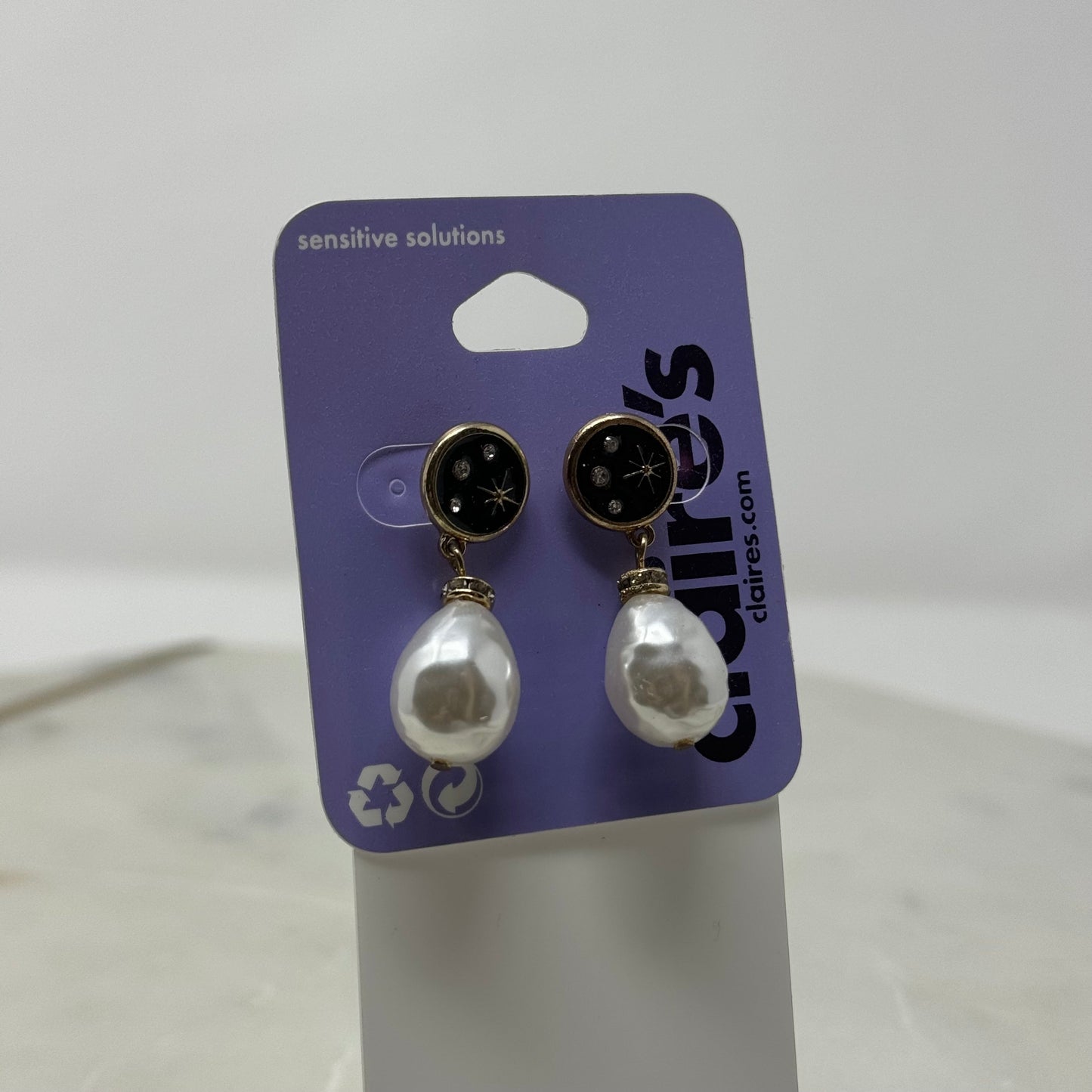 New Claires Dangle Rhinestone & Pearl Stud Earrings