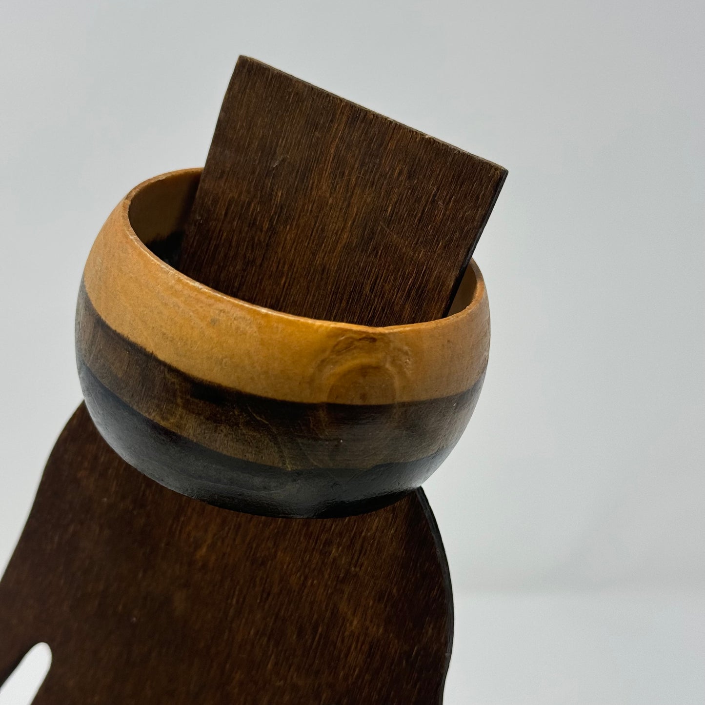 Artisan Wood Bangle Bracelet - Unique Retro Handcrafted Boho Chic, Rustic Natural Jewelry