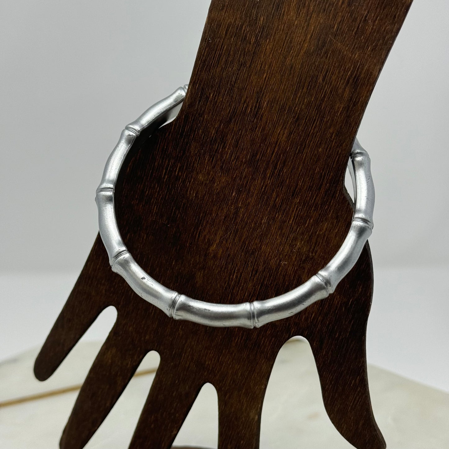 Trendy Silver Bamboo Style Bangle Bracelet - Modern Minimalist Fashion Jewelry