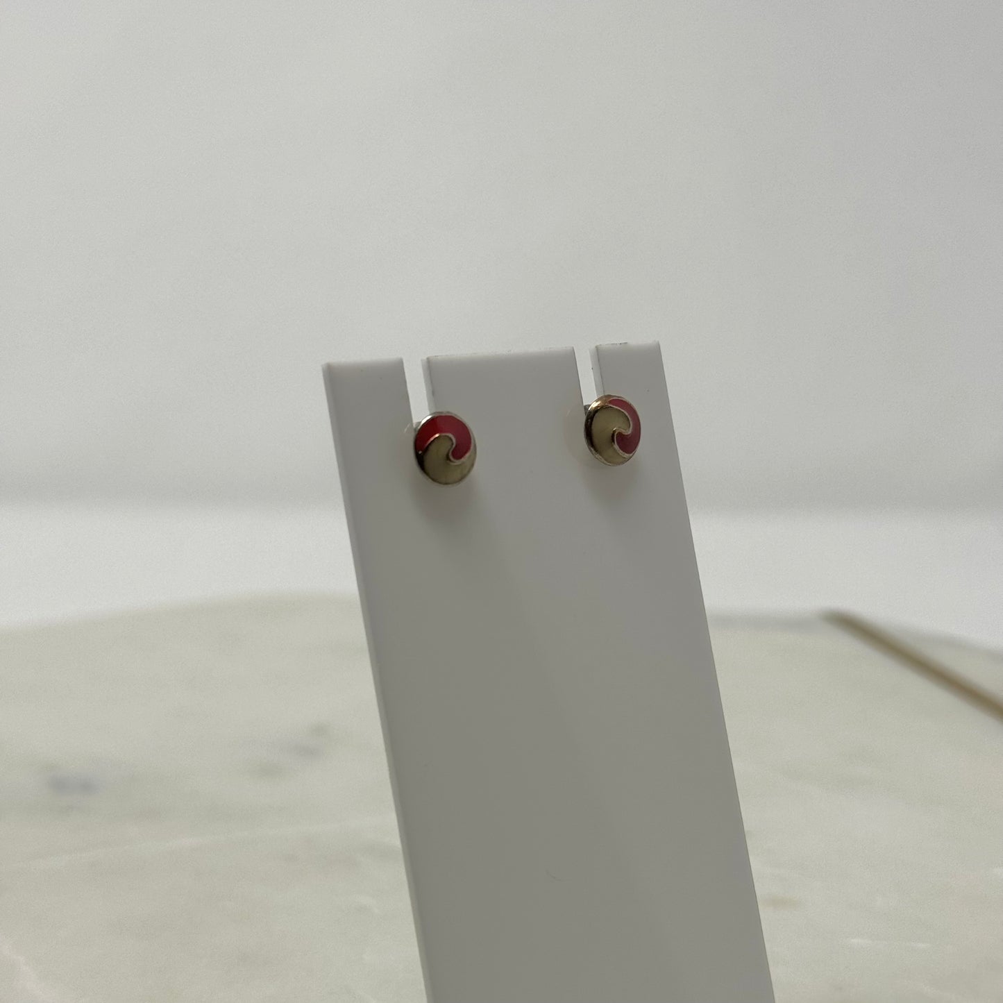 Mini Red & White Enamel Stud Earrings