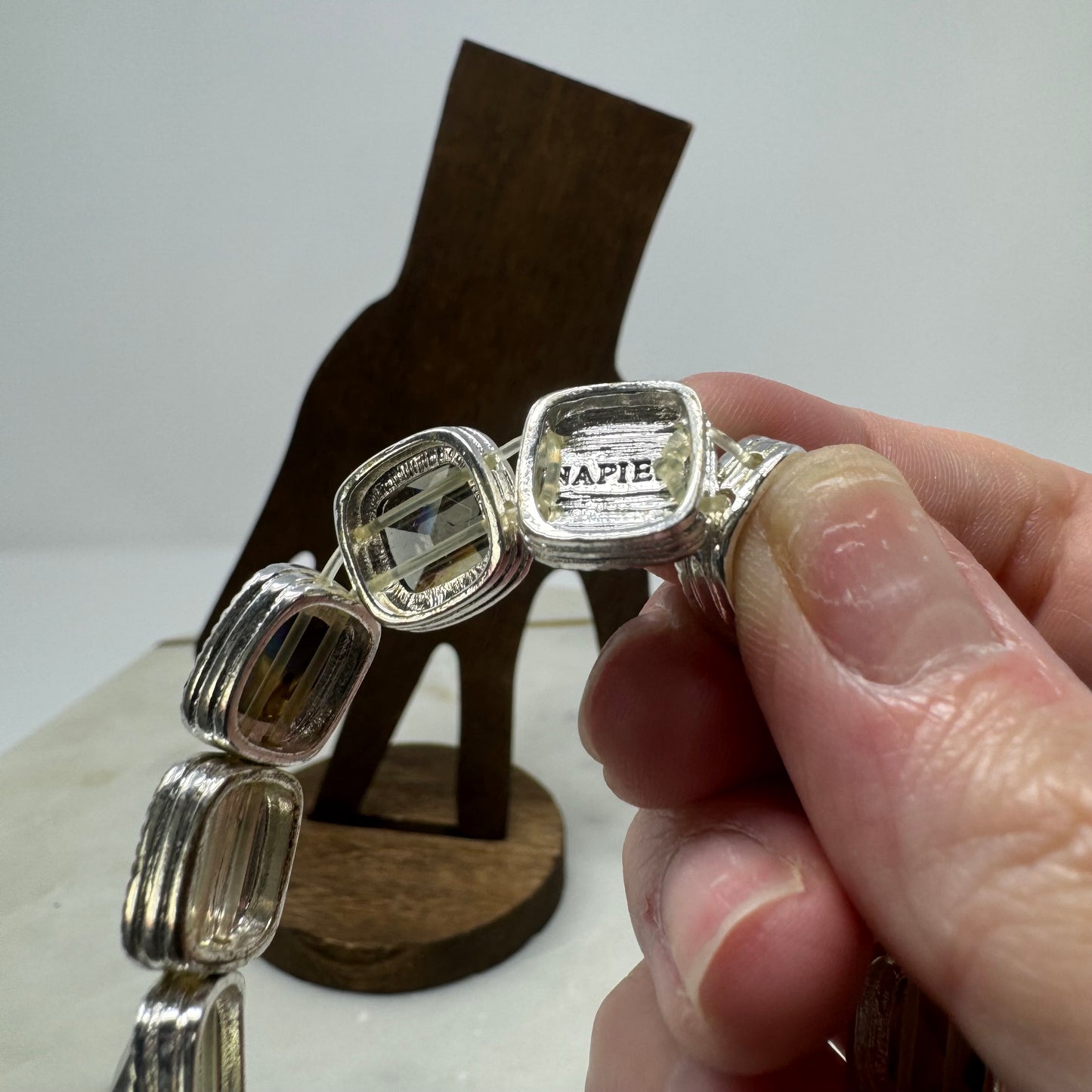 Napier Bracelet Southwest Intricate Jewel Crystal Links Stretch Cuff Bangle 7 in Costume Jewelry
