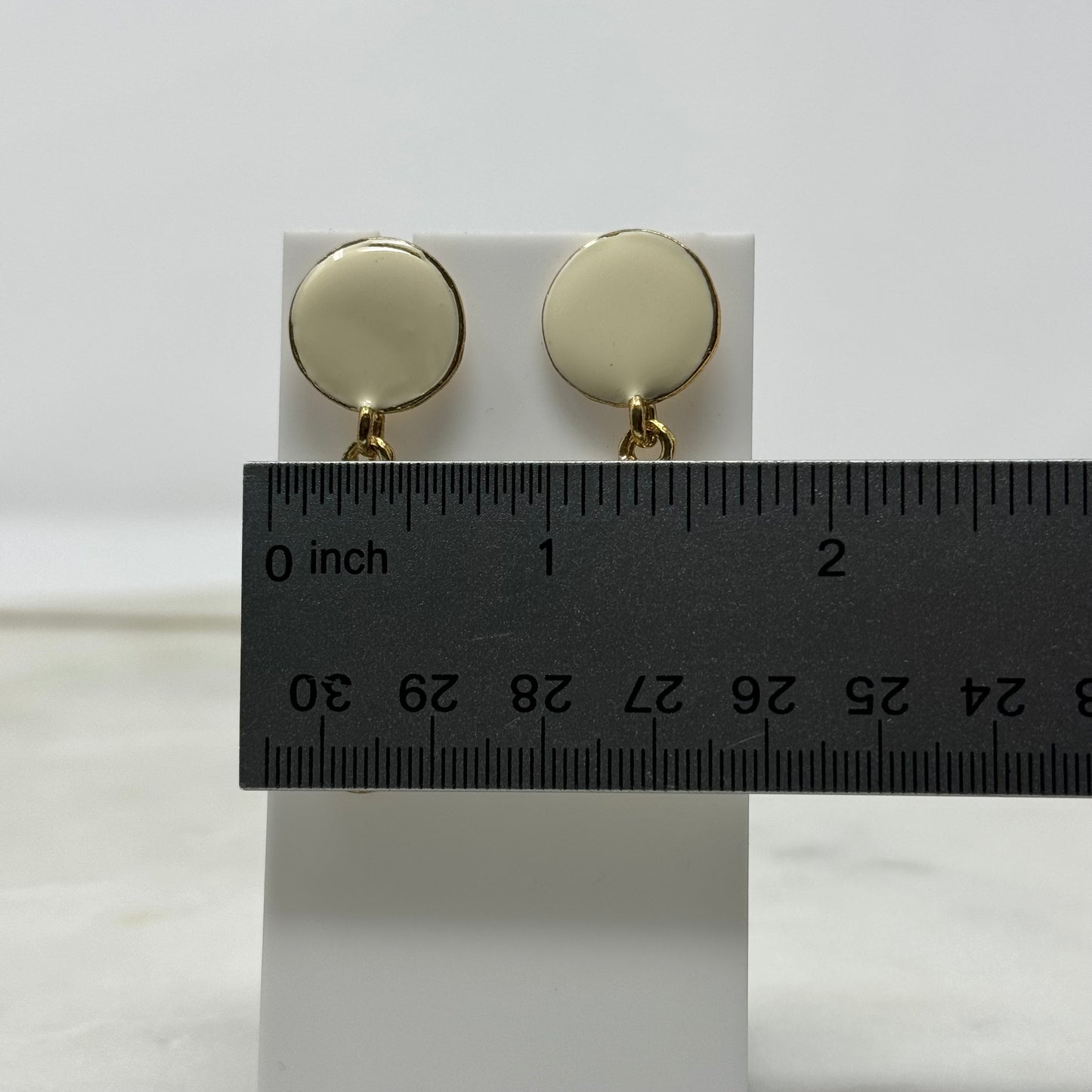 White & Gold Enamel Dangle Post Earrings