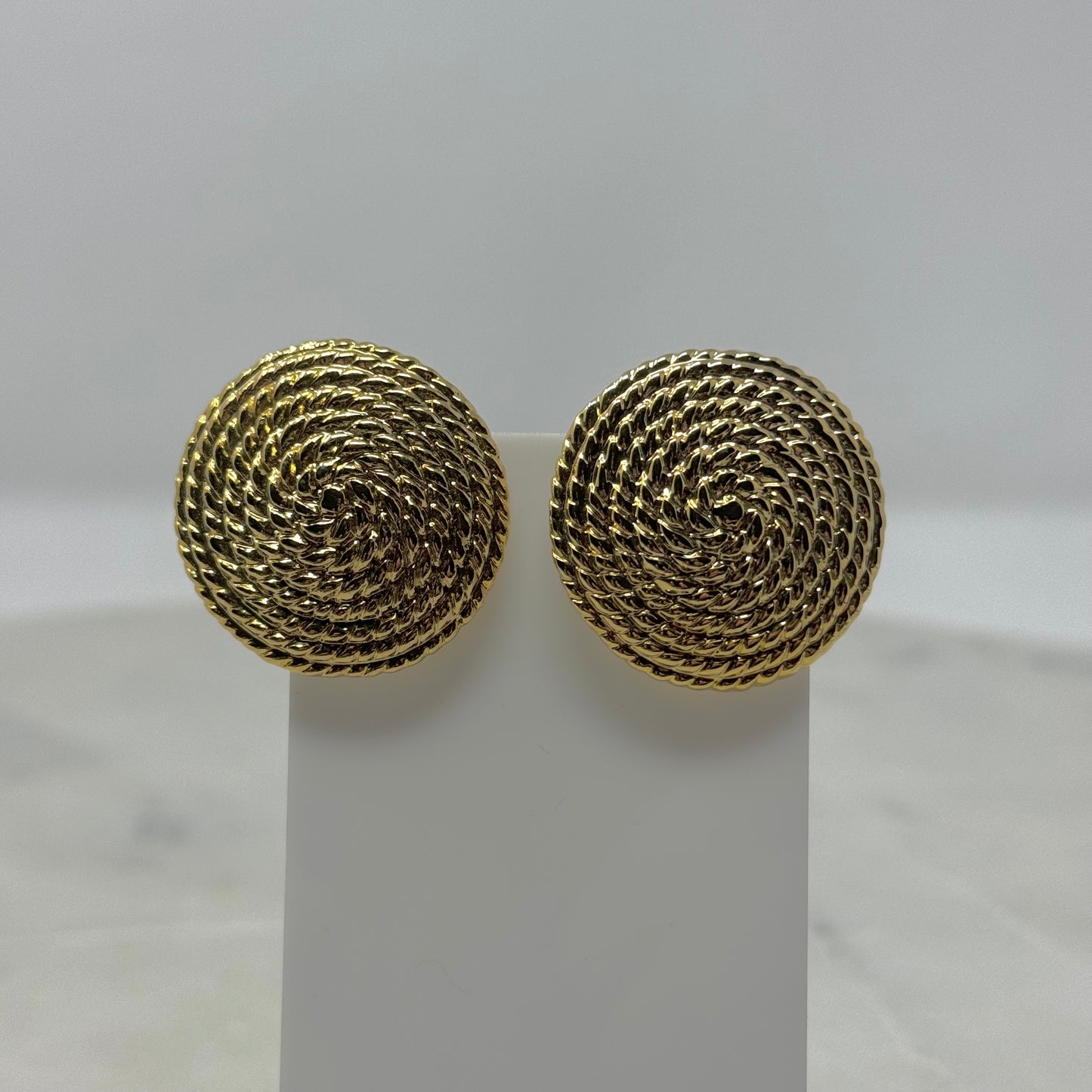 Vintage Round Textured Gold Clip-On Earrings