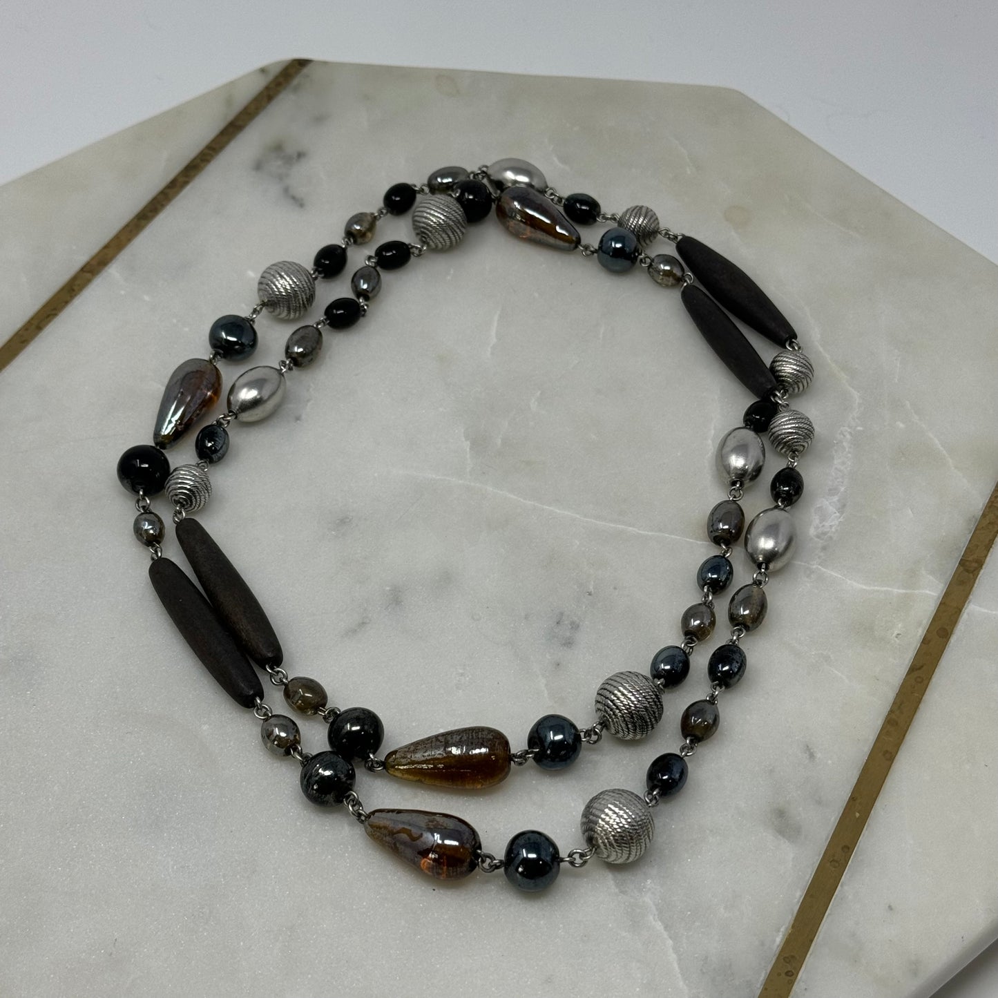 Necklace Boho Southwestern Statement Glass Metal Beads 48 in