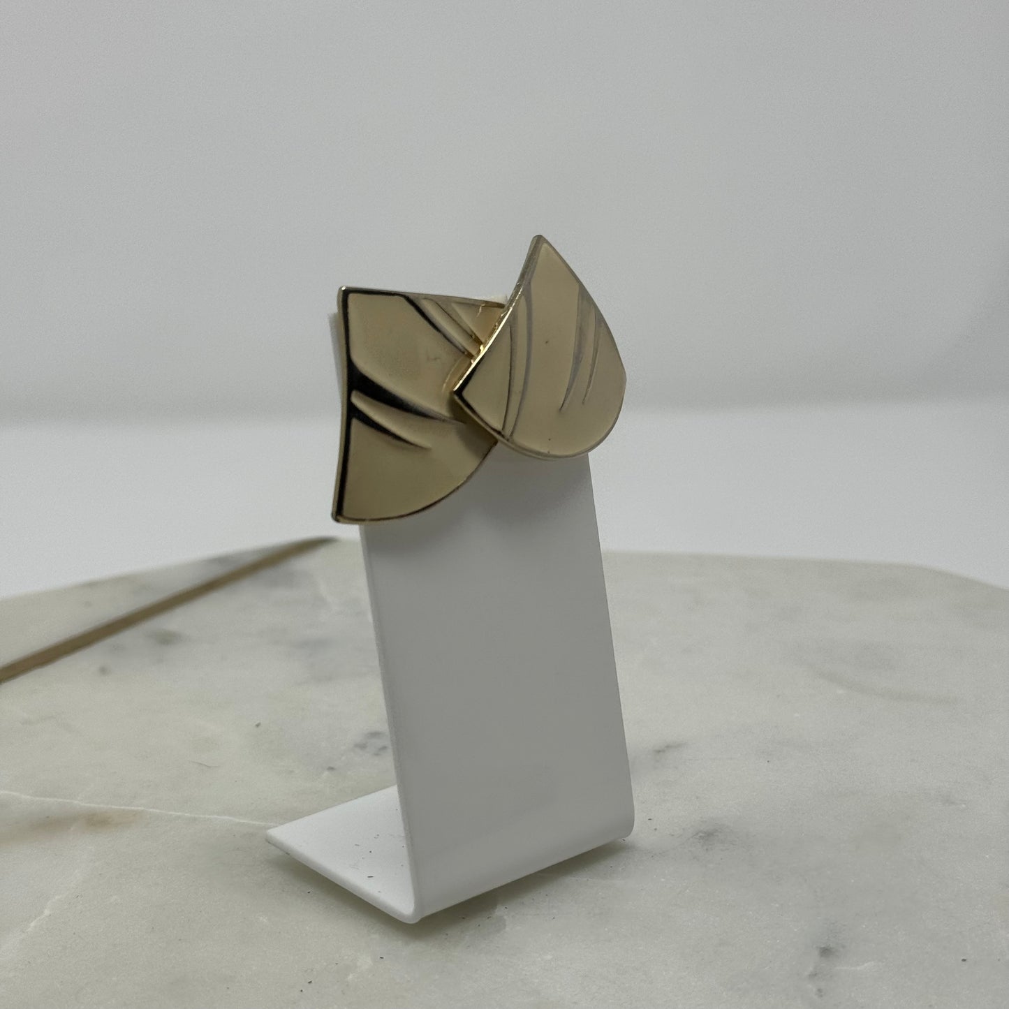 Vintage Triangle Cream Enamel Gold Accent Earrings
