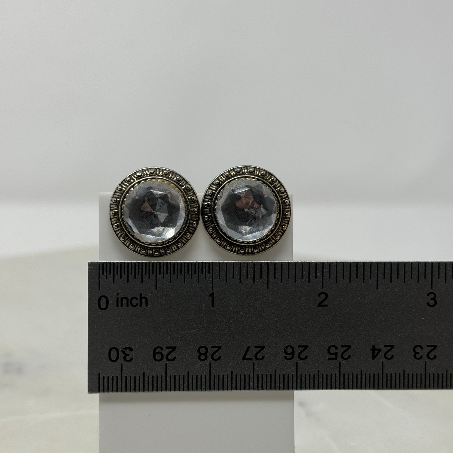 Vintage Round Rhinestone Bronze Clip-On Earrings