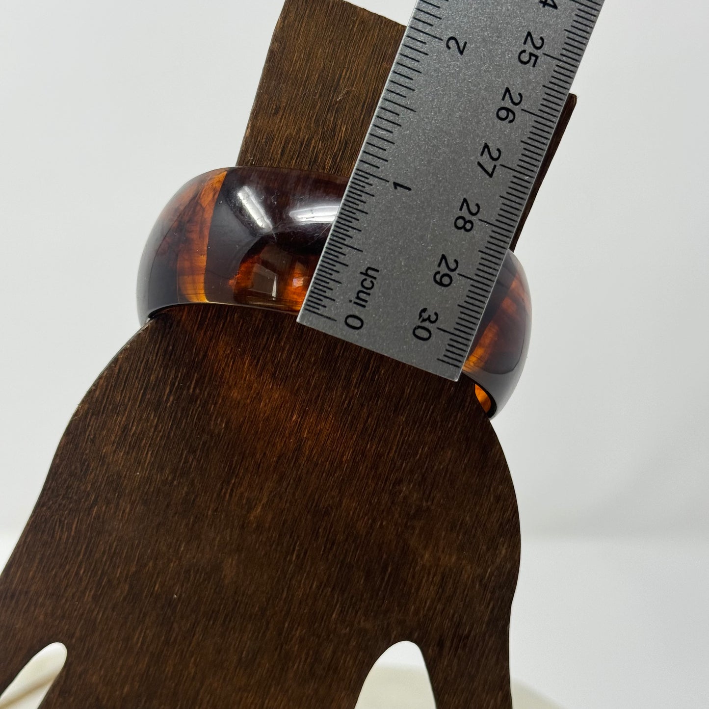 Vintage Amber Resin Bangle Bracelet - Retro Wide Brown Marbled Minimal Design