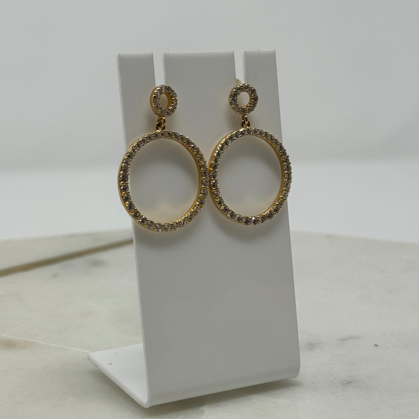 Round Crystal Sparkle Gold Dangle Statement Earrings
