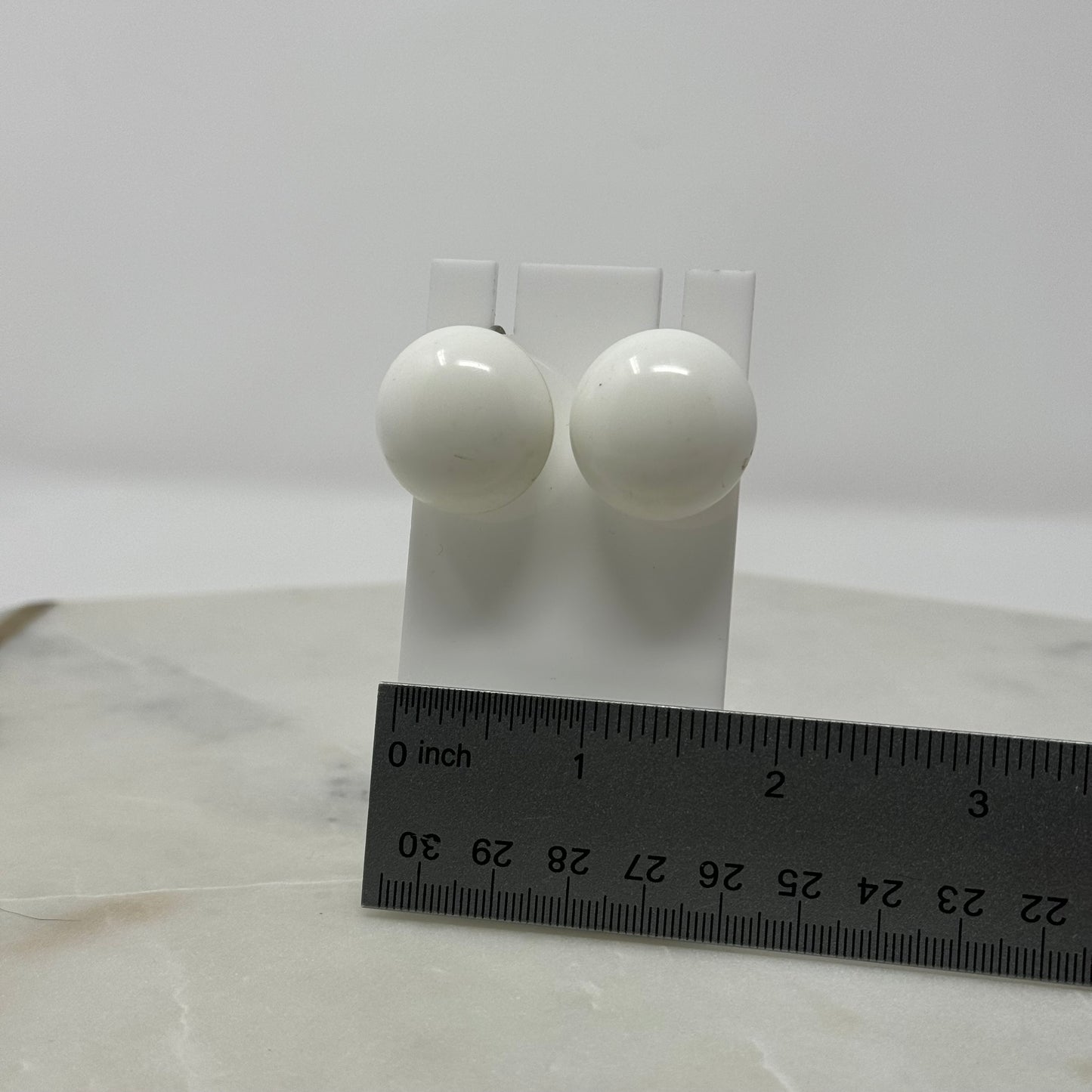Rounded Retro White Clip-On Earrings