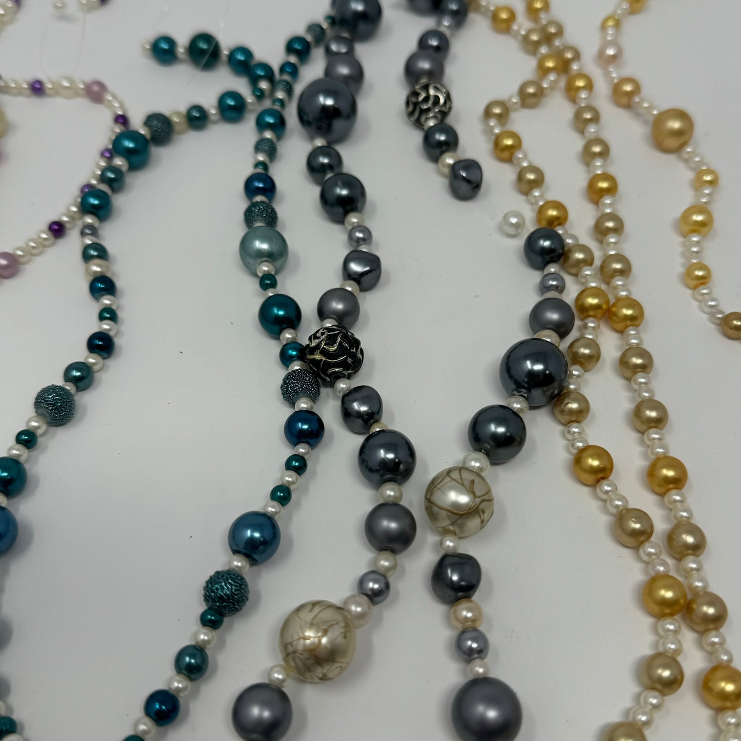 Reclaimed Assorted Pearl & Metallic Beads Vibrant Teal, Purple, and Ivory String Beads Jewelry Making & Craft Supplies