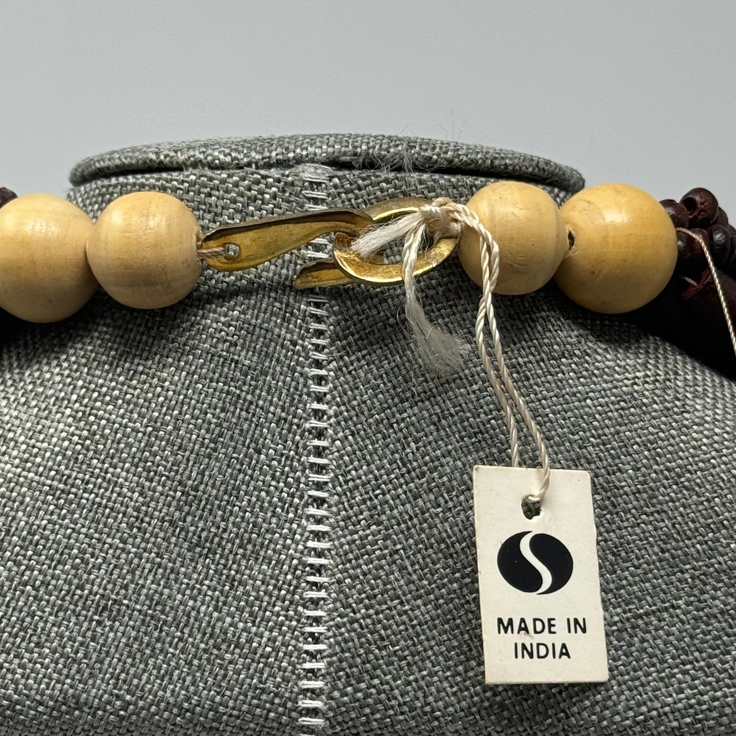 Unique Handmade Multi-Strand Necklace Brown & Beige Beaded - Boho Wood Statement Jewelry