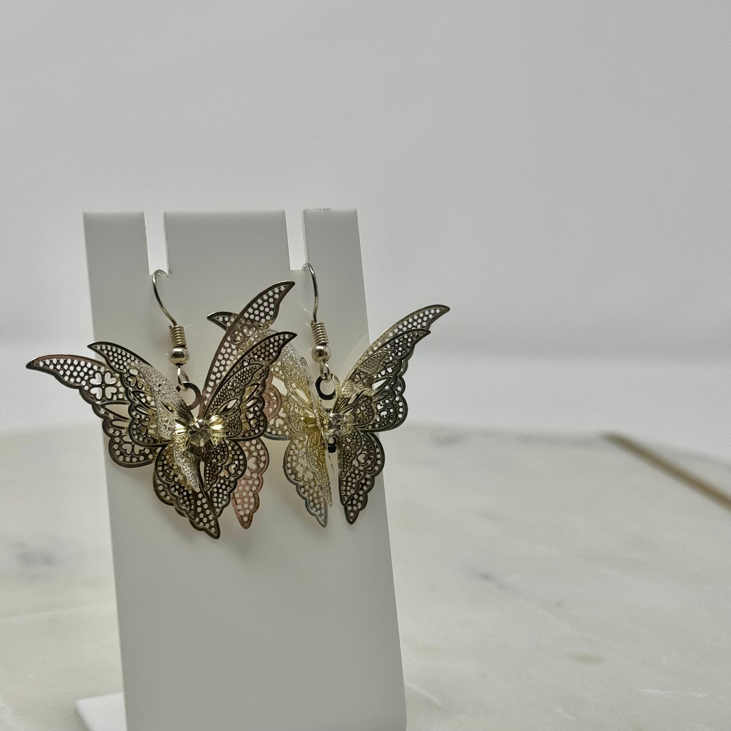 Intricate 3D Butterfly Dangle Hook Earrings