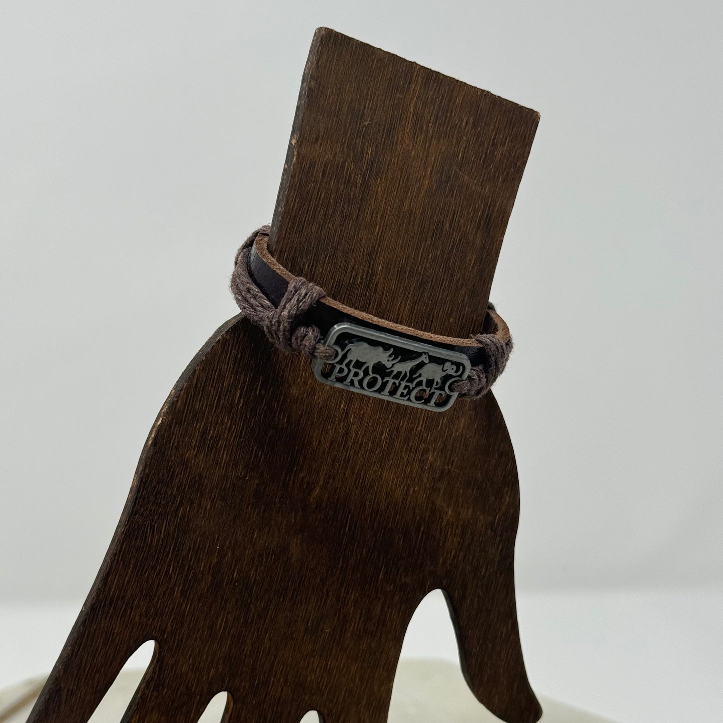 Bracelet Boho Brown Leather Bangle 7 Inch Protect African Safari Charm
