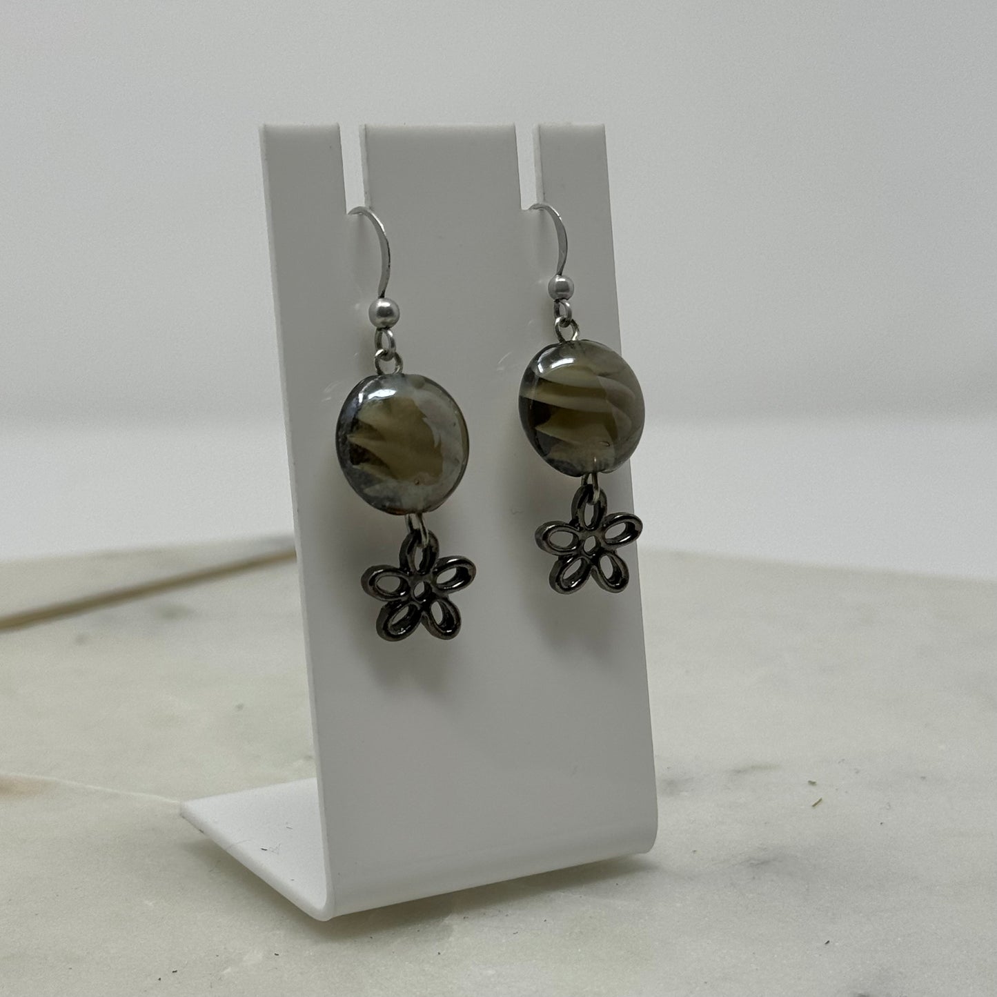 Glass Bead Dangle Flower Accent Hook Earrings