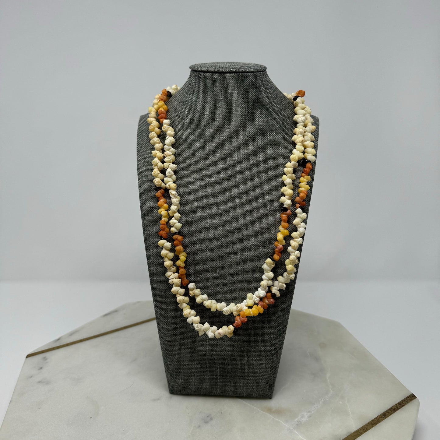 Boho Multi-Strand Shell Necklace Natural & Orange Tones Handmade Beach Statement Jewelry