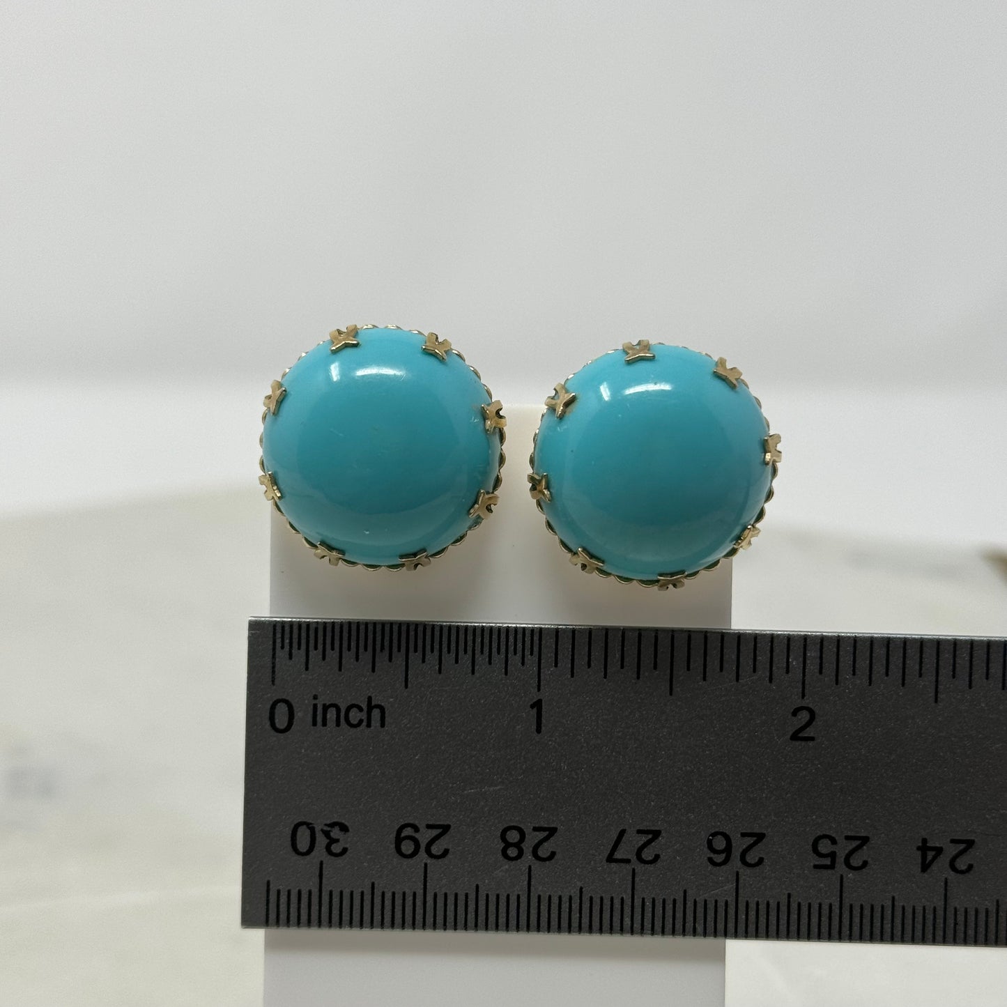 Vintage Classy Round Gold & Teal Clip-On Earrings