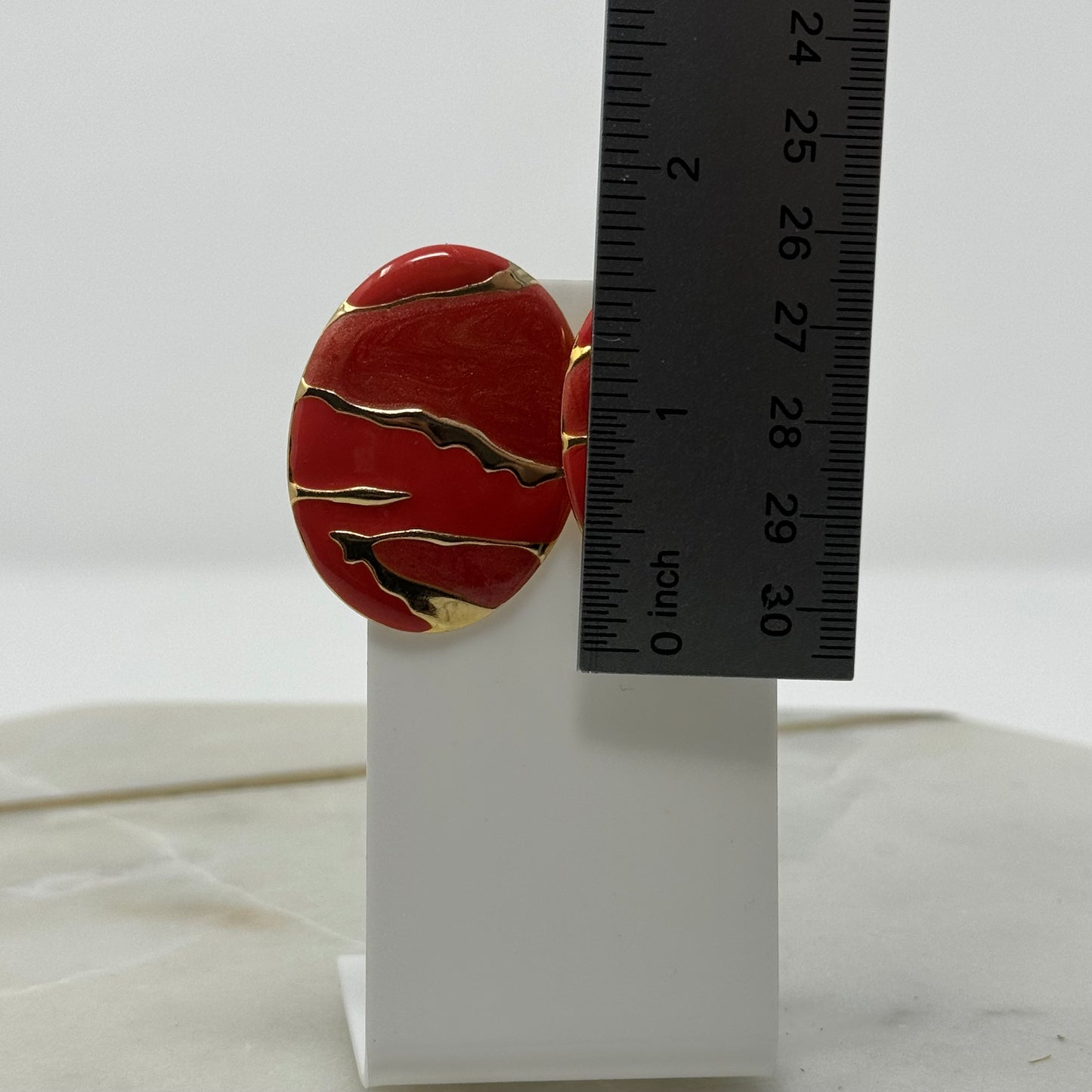 Vintage Red Enamel & Gold Accent Post Earrings