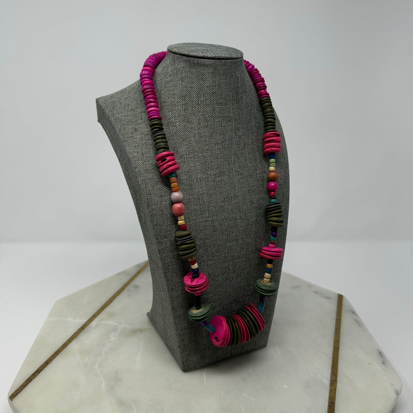 Vibrant Boho Statement Necklace Wood Bead Handmade Colorful Statement Jewelry