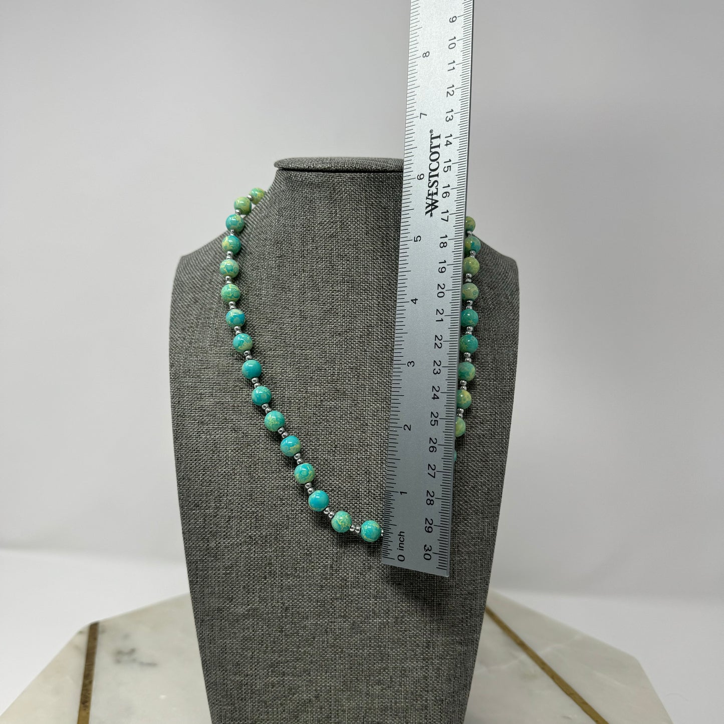 Blue & Yellow Beaded Necklace 16”