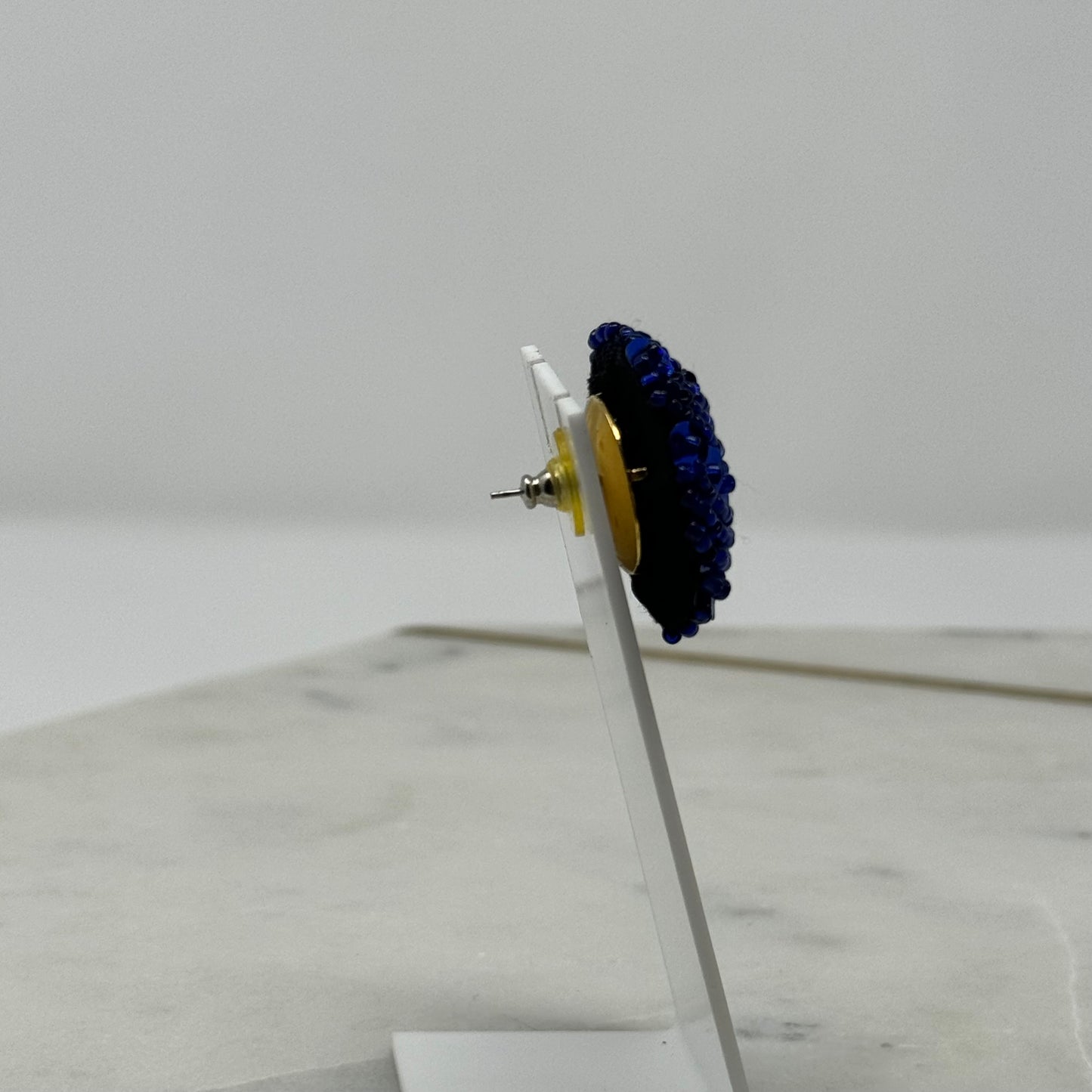 Round Blue Sequin Stud Earrings