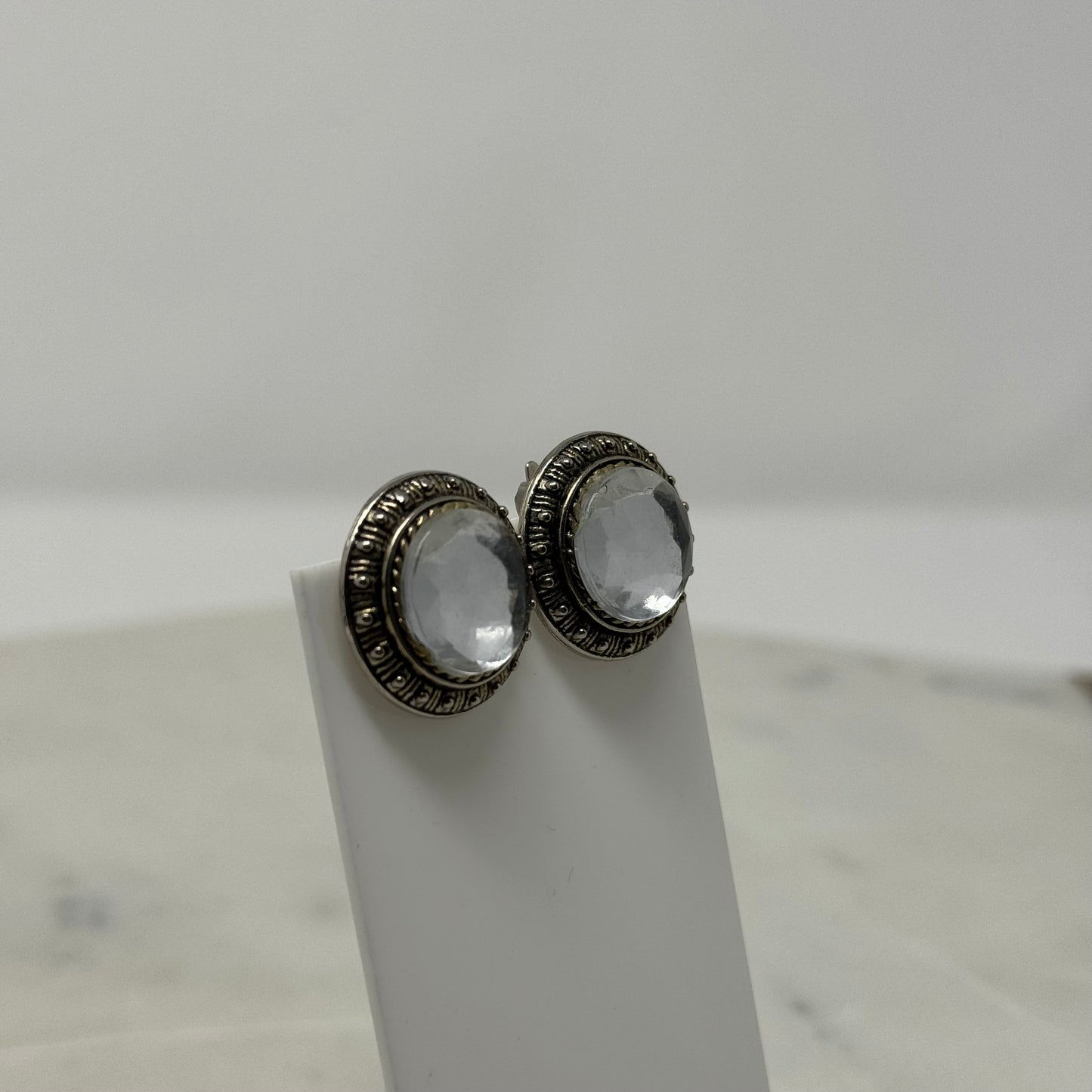 Vintage Round Rhinestone Bronze Clip-On Earrings