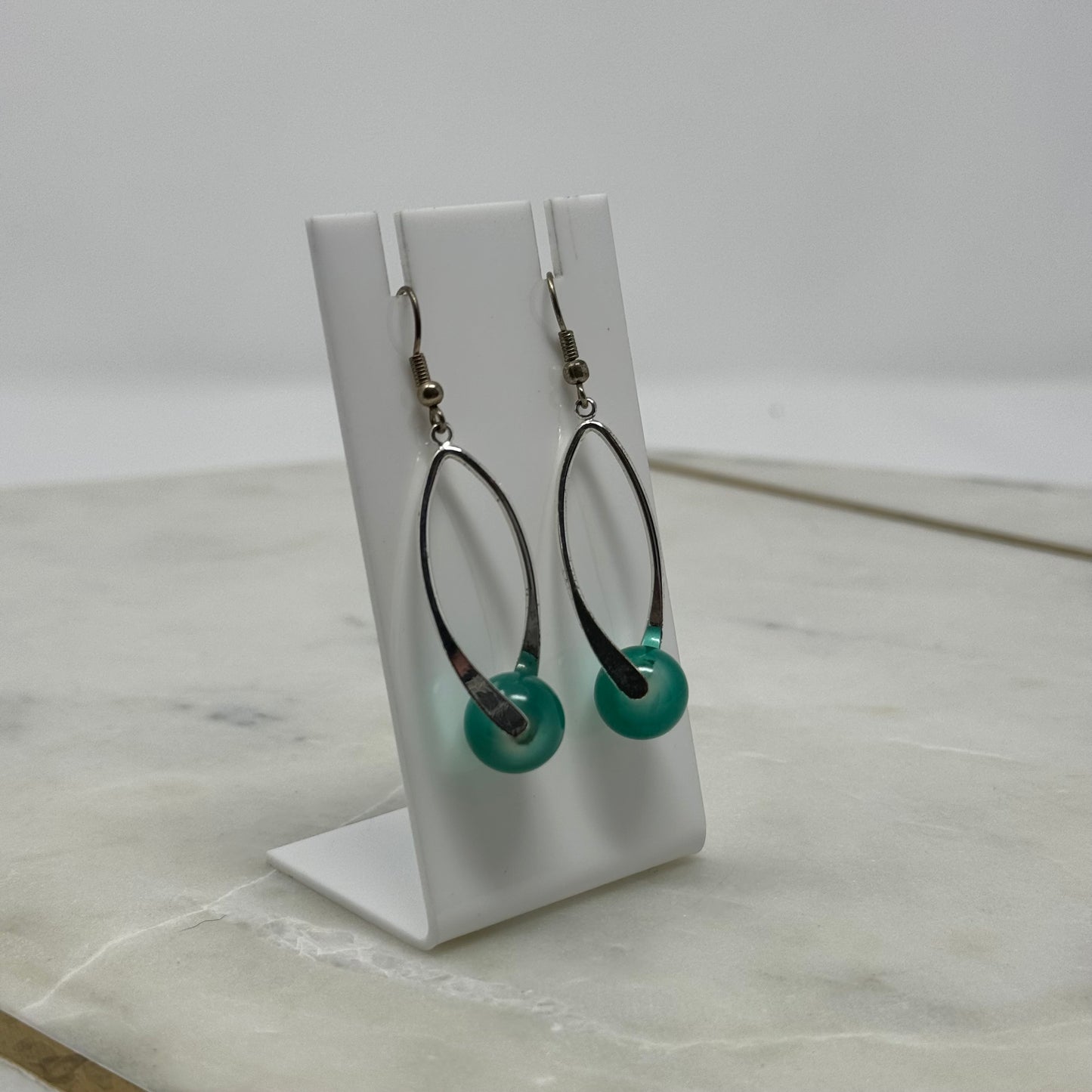 Silver & Aqua Dangle Hook Earrings