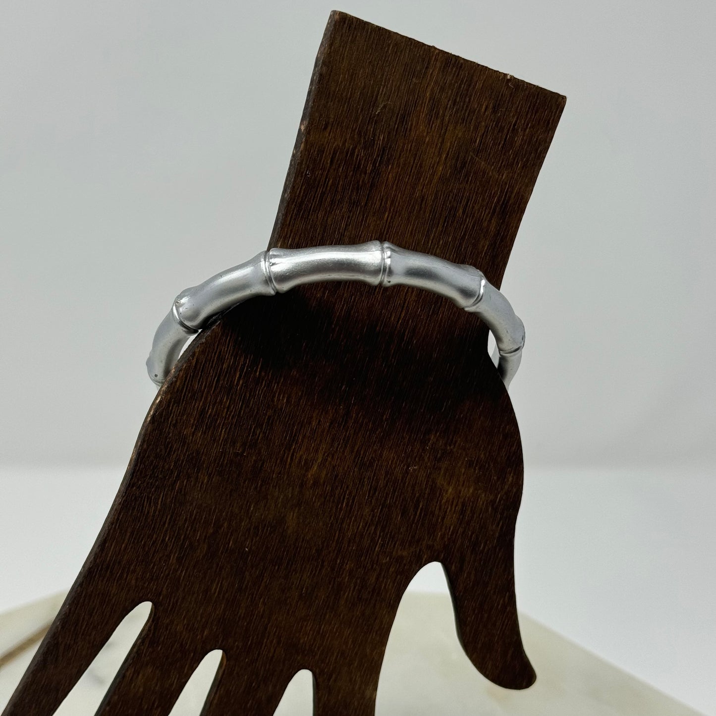 Trendy Silver Bamboo Style Bangle Bracelet - Modern Minimalist Fashion Jewelry