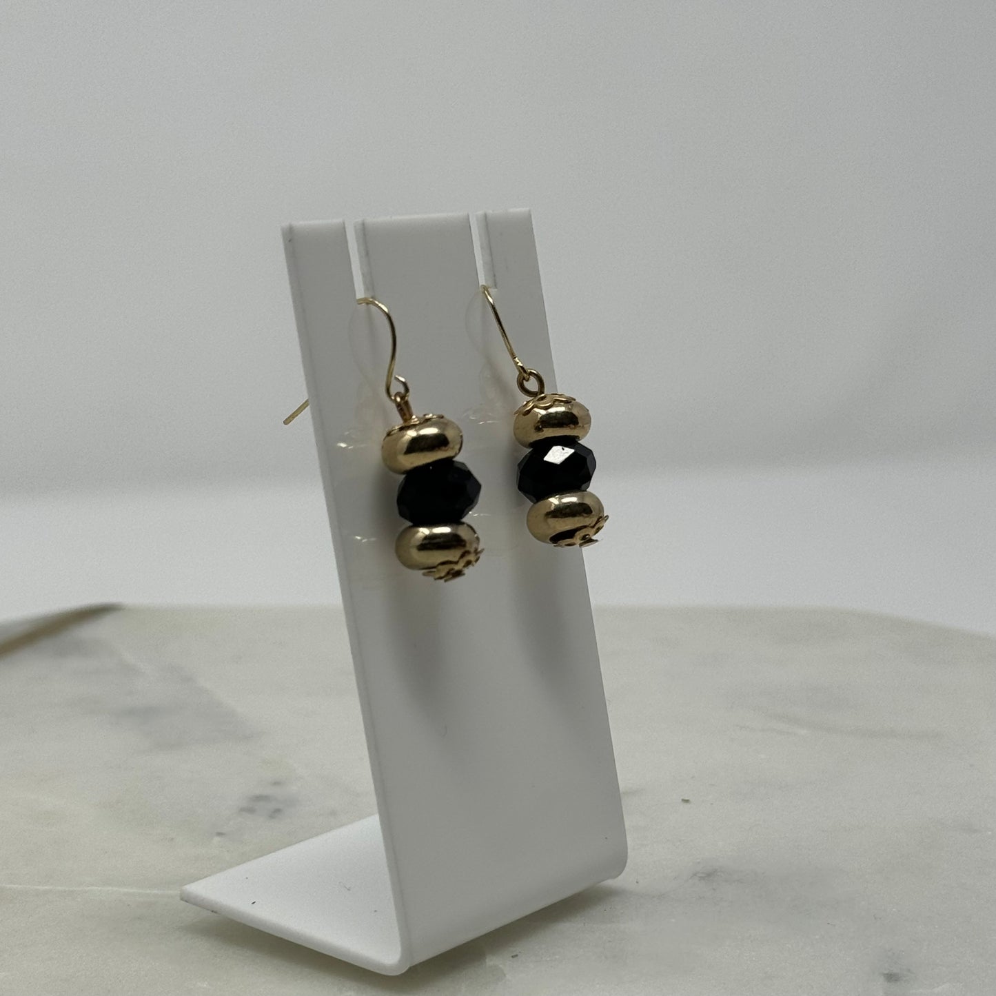 Beaded Black & Gold Dangle Earrings