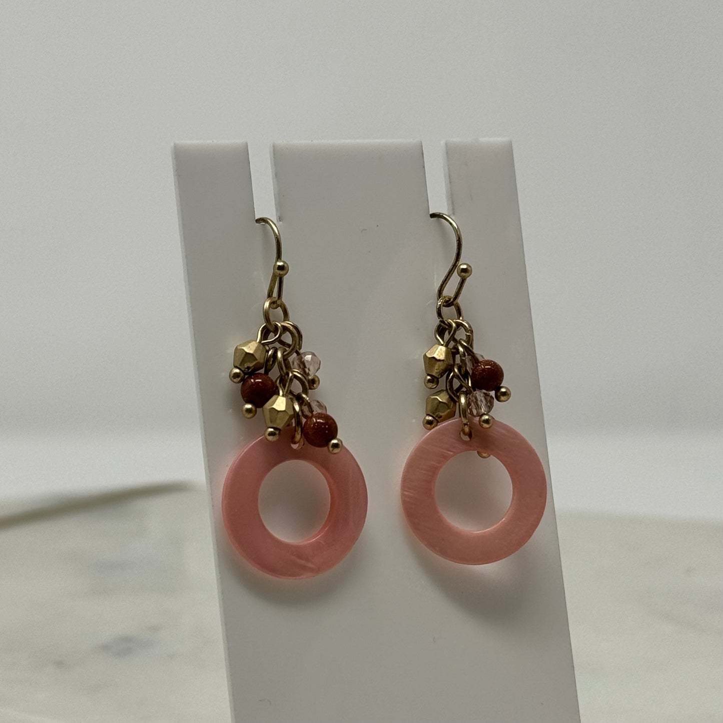 Pink & Gold Beaded Dangle Hook Earrings