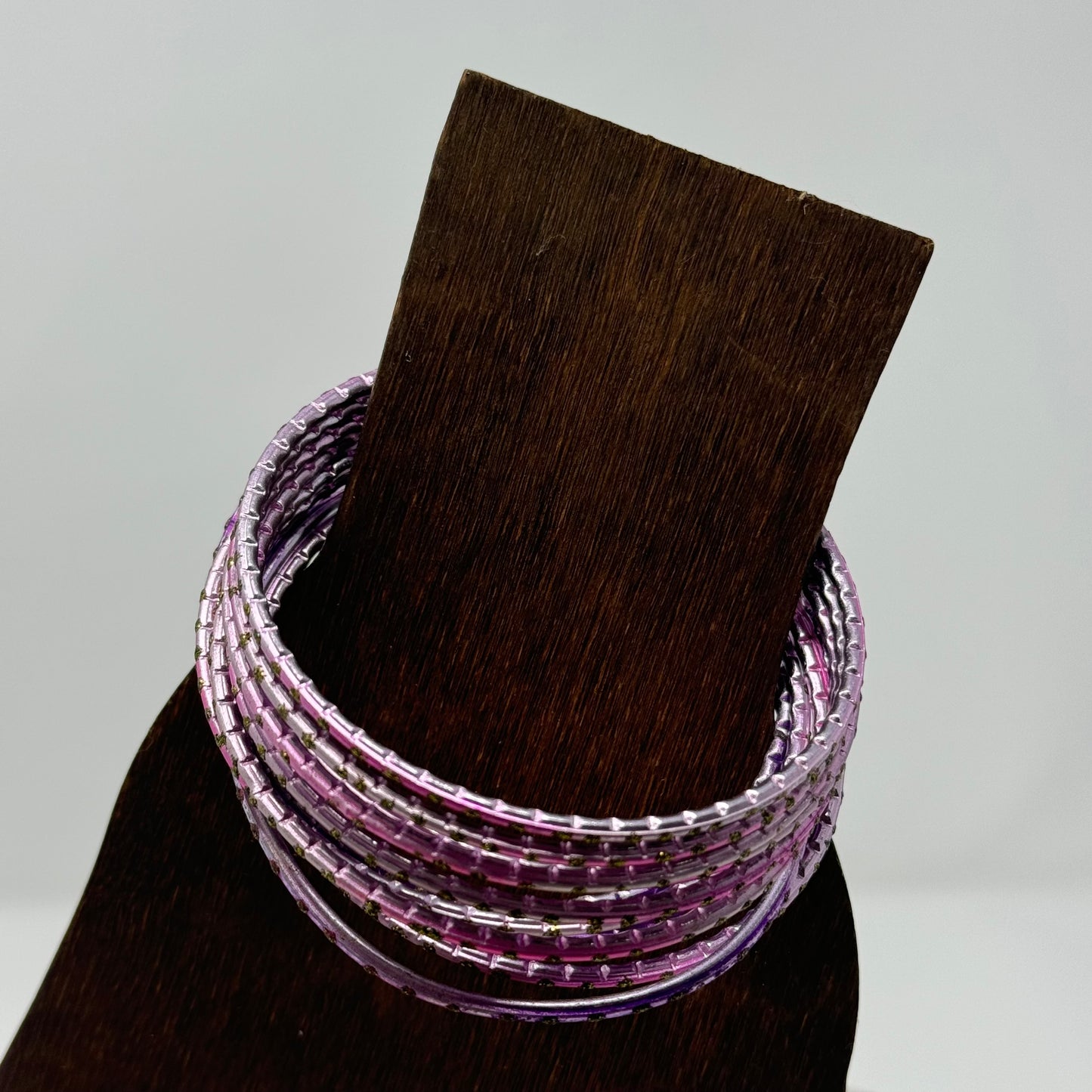 Elegant Purple & Pink Stackable Bangles 12 Trendy Glitter Fashion Jewelry Bracelet Set