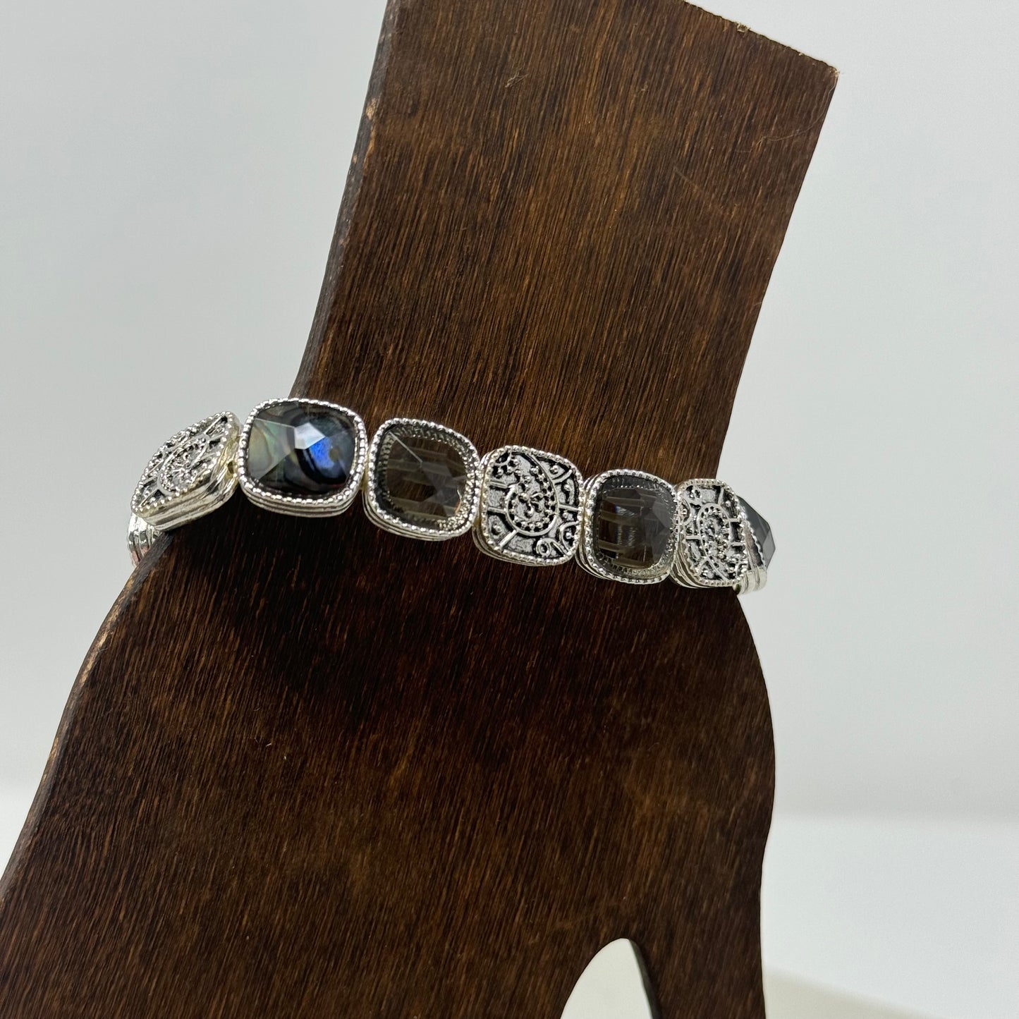 Napier Bracelet Southwest Intricate Jewel Crystal Links Stretch Cuff Bangle 7 in Costume Jewelry