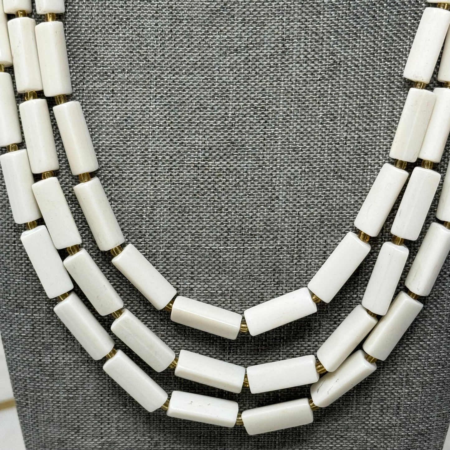 Vintage Necklace Statement Multi Strand Beaded White Box Clasp 15 in Jewelry