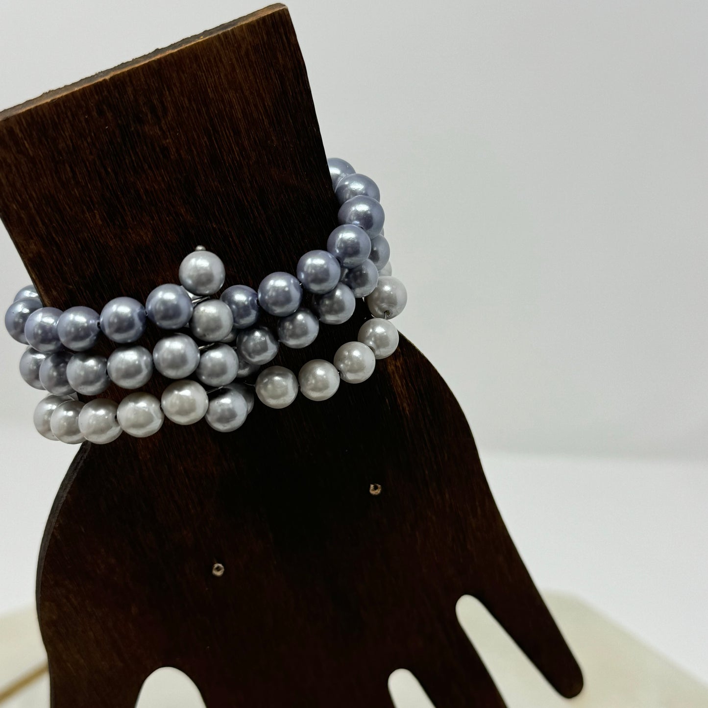 Bracelet Faux Pearl Multi Row Silver Tone Beaded Rhinestone Spacer Wrap Cuff Bangle 6 Inch