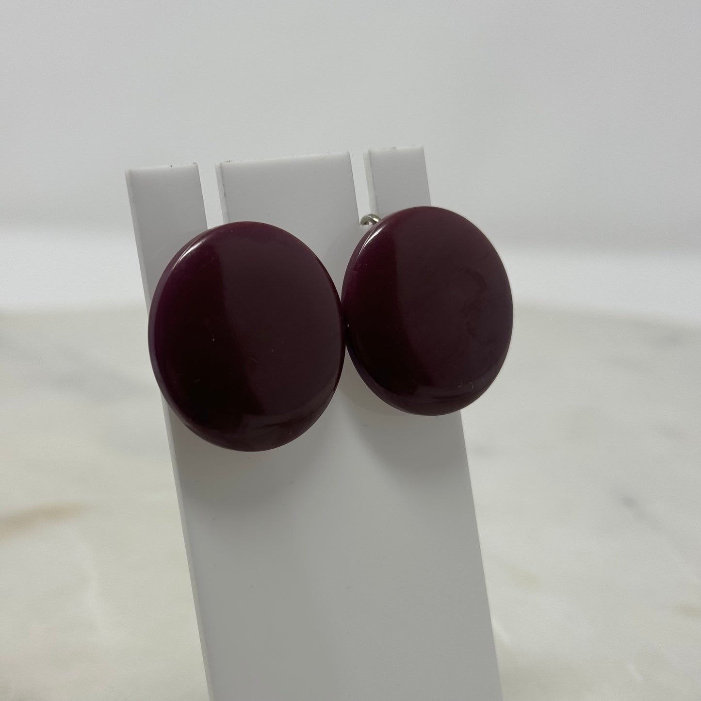 Vintage Plum Purple Round Clip-On Earrings