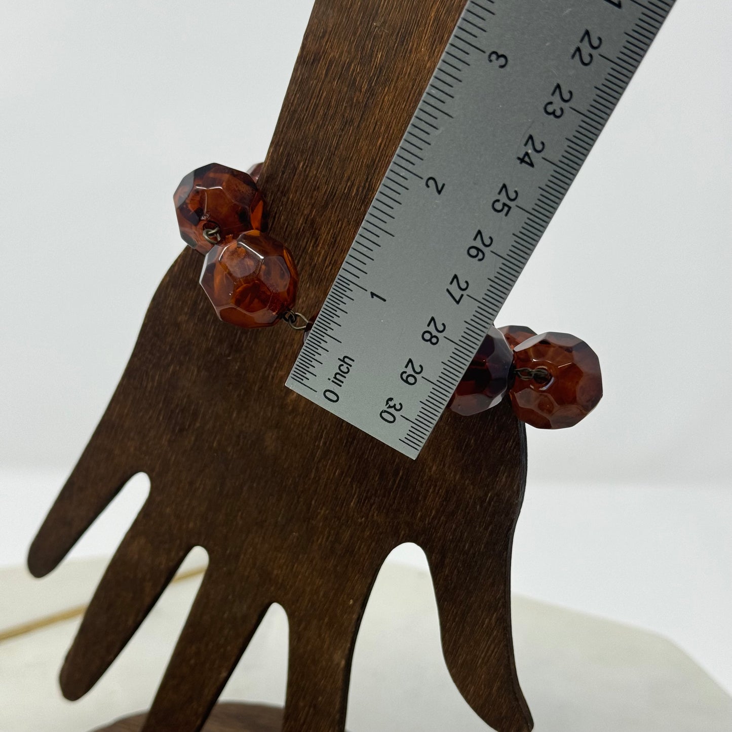 Bracelet Faceted Amber Tone Bead Stretch Bangle Chunky Brown 6 in Costume Jewelry