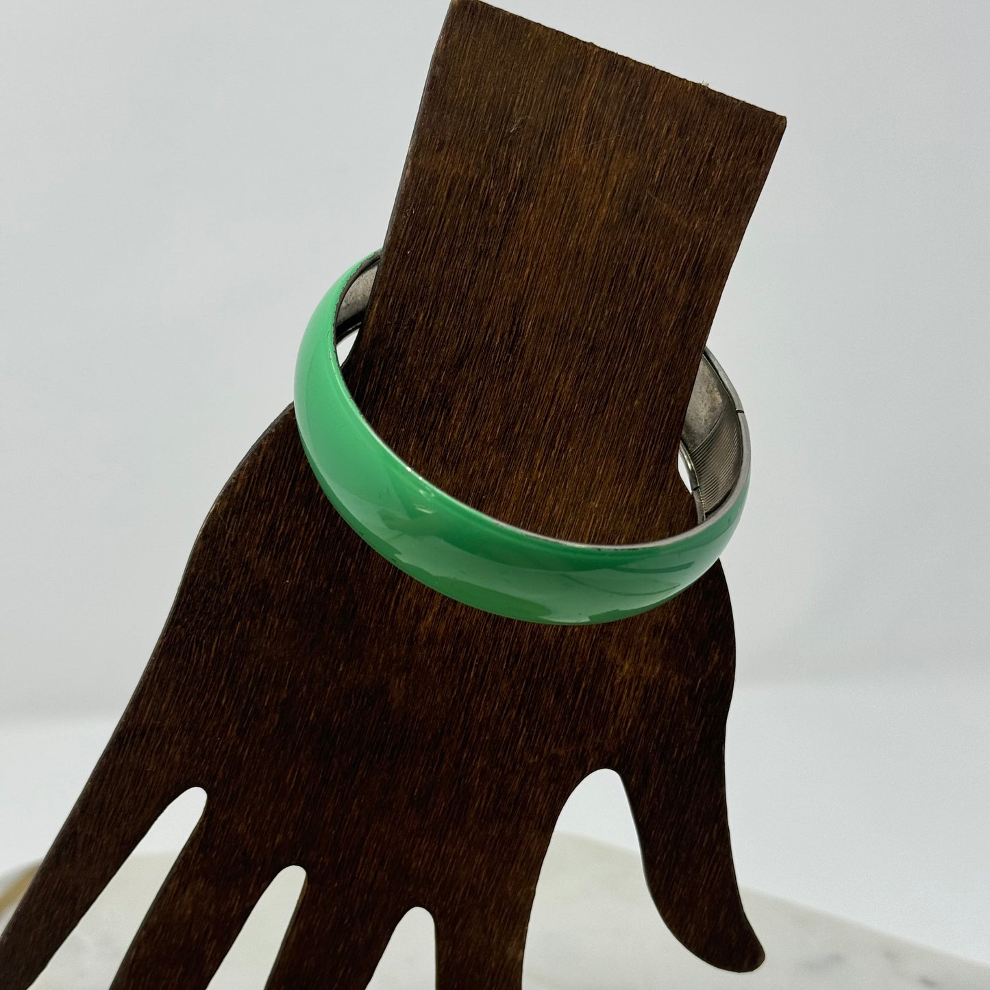 Vintage Green Enamel Bangle Bracelet - Mid-Century Modern, Chunky Statement Jewelry, Retro 1980s Style