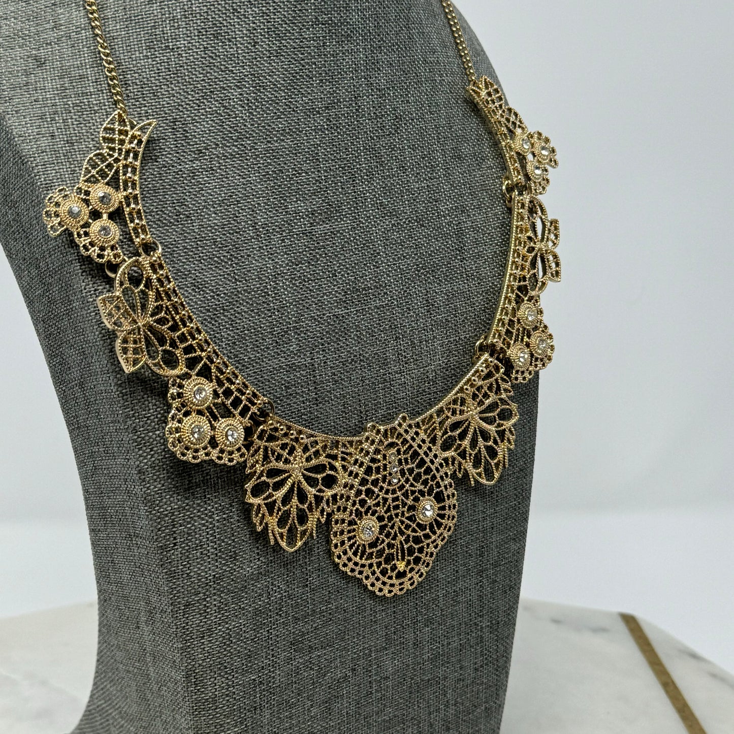 Women’s Necklace Boho Statement Intricate Metalwork Gold Tone 18 inch