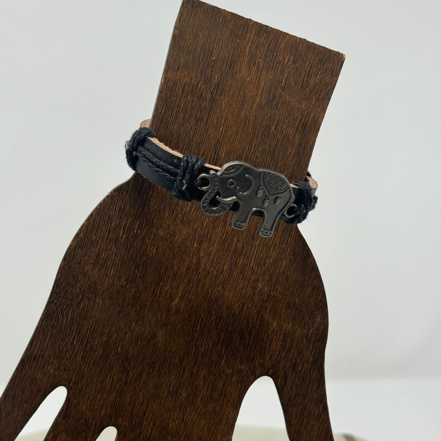 Bracelet Boho Brown Leather Bangle 7 Inch Protect Elephant Safari Charm