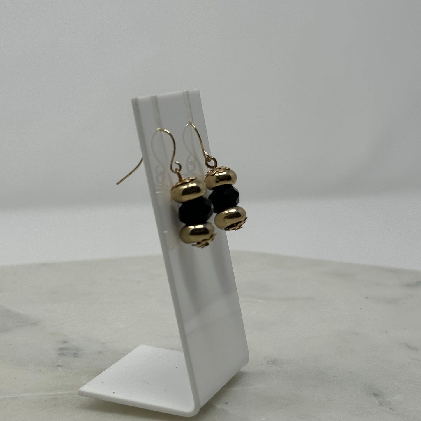 Beaded Black & Gold Dangle Earrings