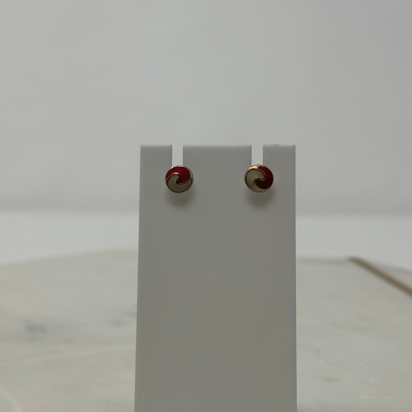 Mini Red & White Enamel Stud Earrings