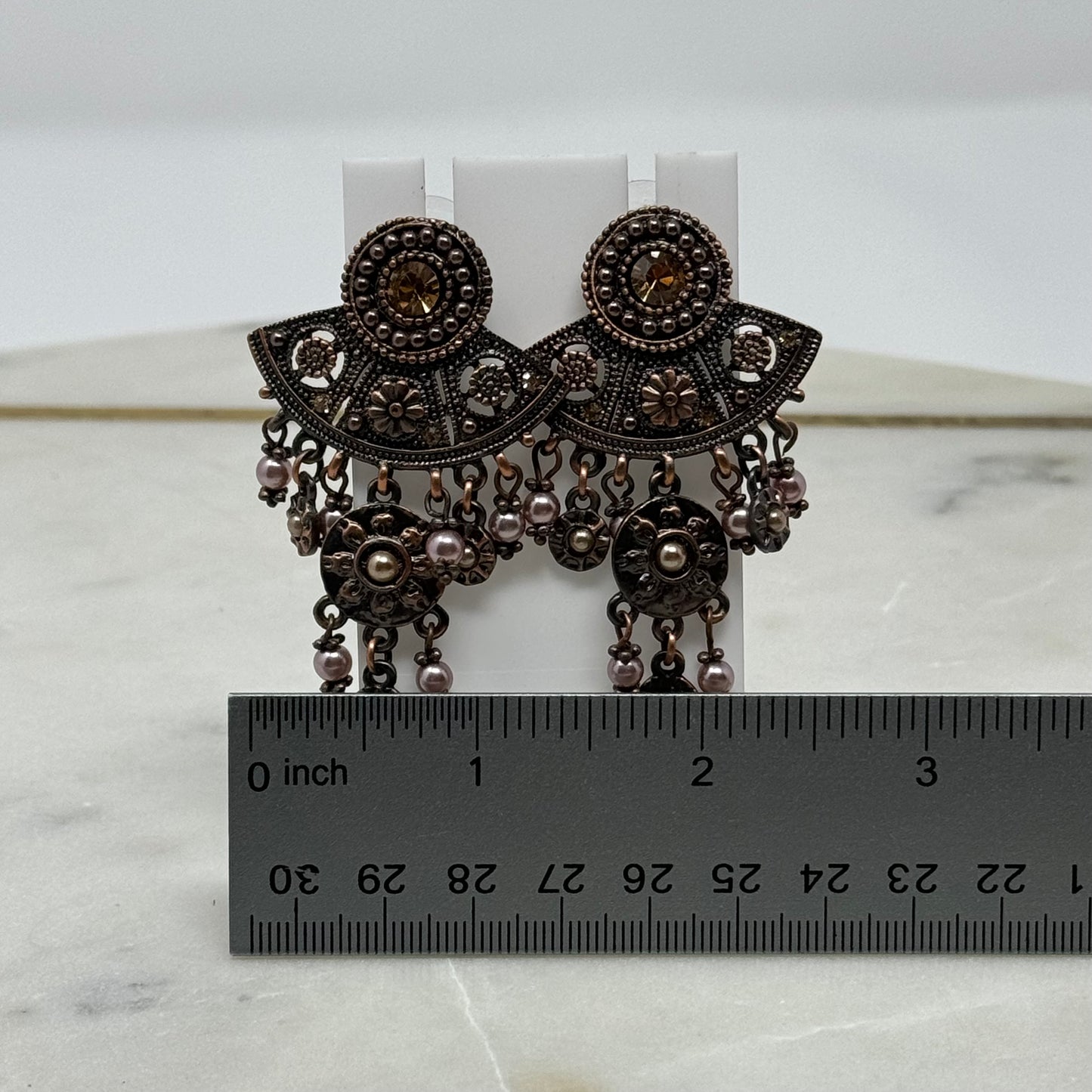 Boho Tribal Rhinestone & Pearl Accent Dangle Post Earrings